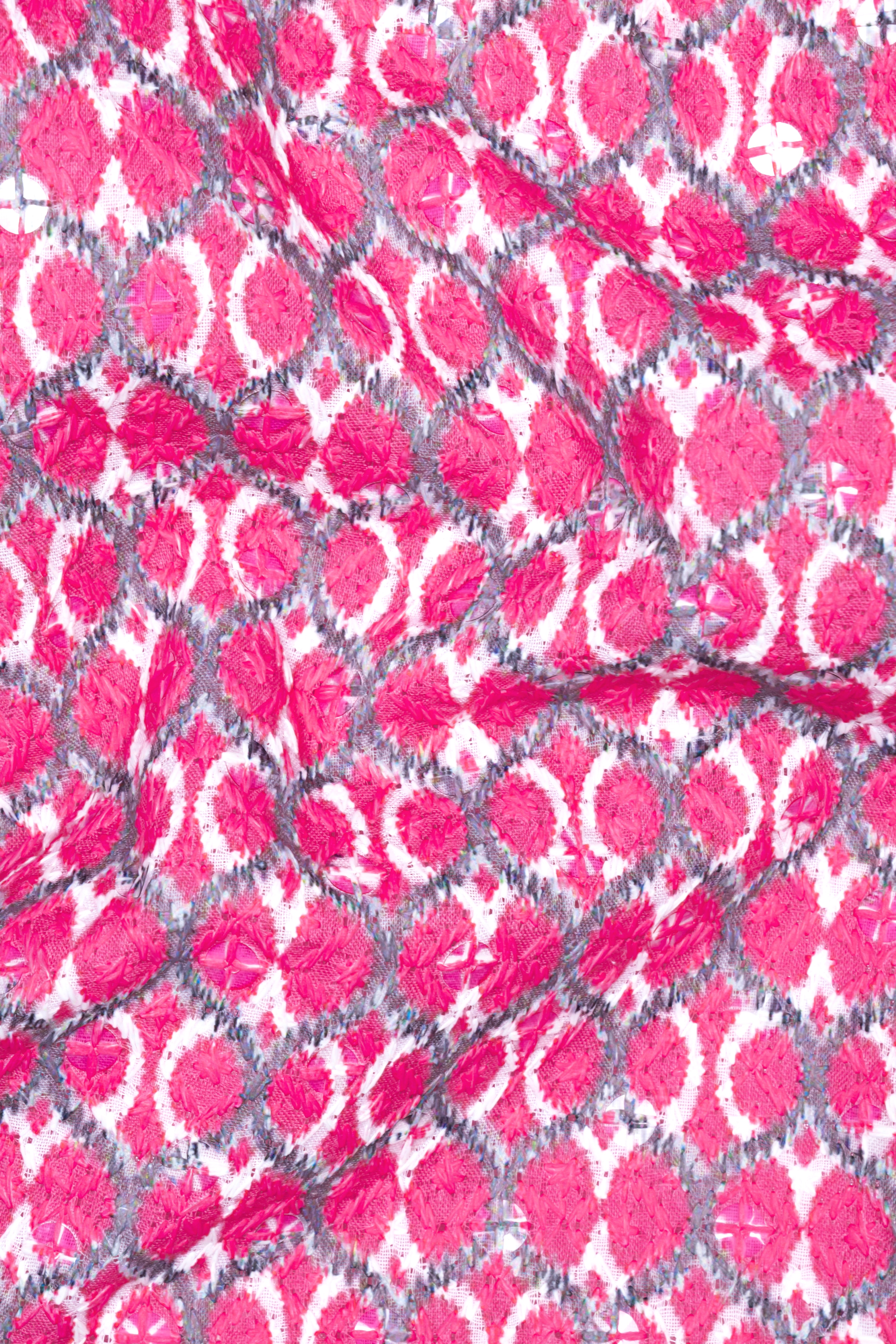 French Rose Pink And Bright White Designer Embroidered Nehru Jacket