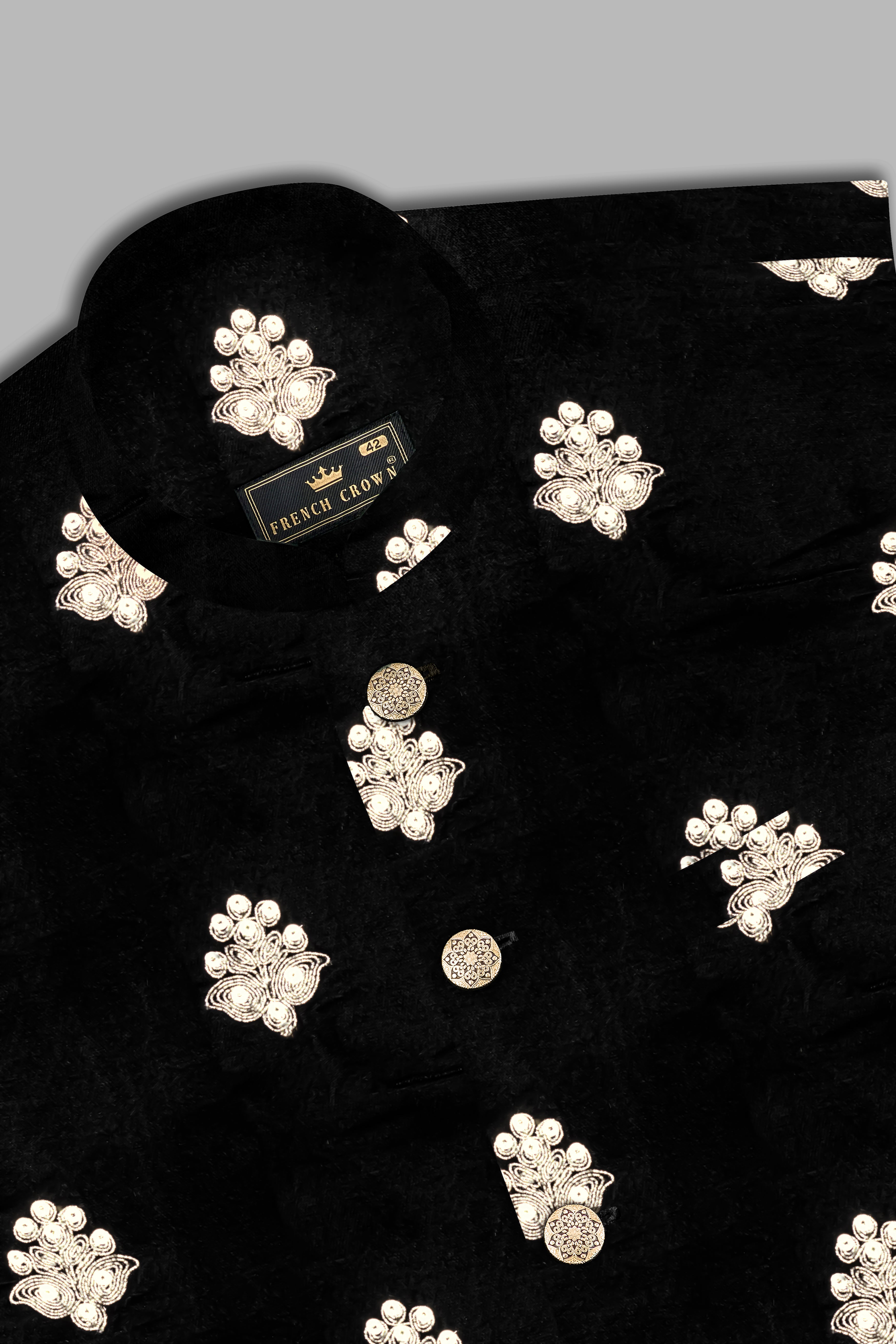 Jade Black Designer Velvet Sequin And Thread Embroidered Nehru Jacket