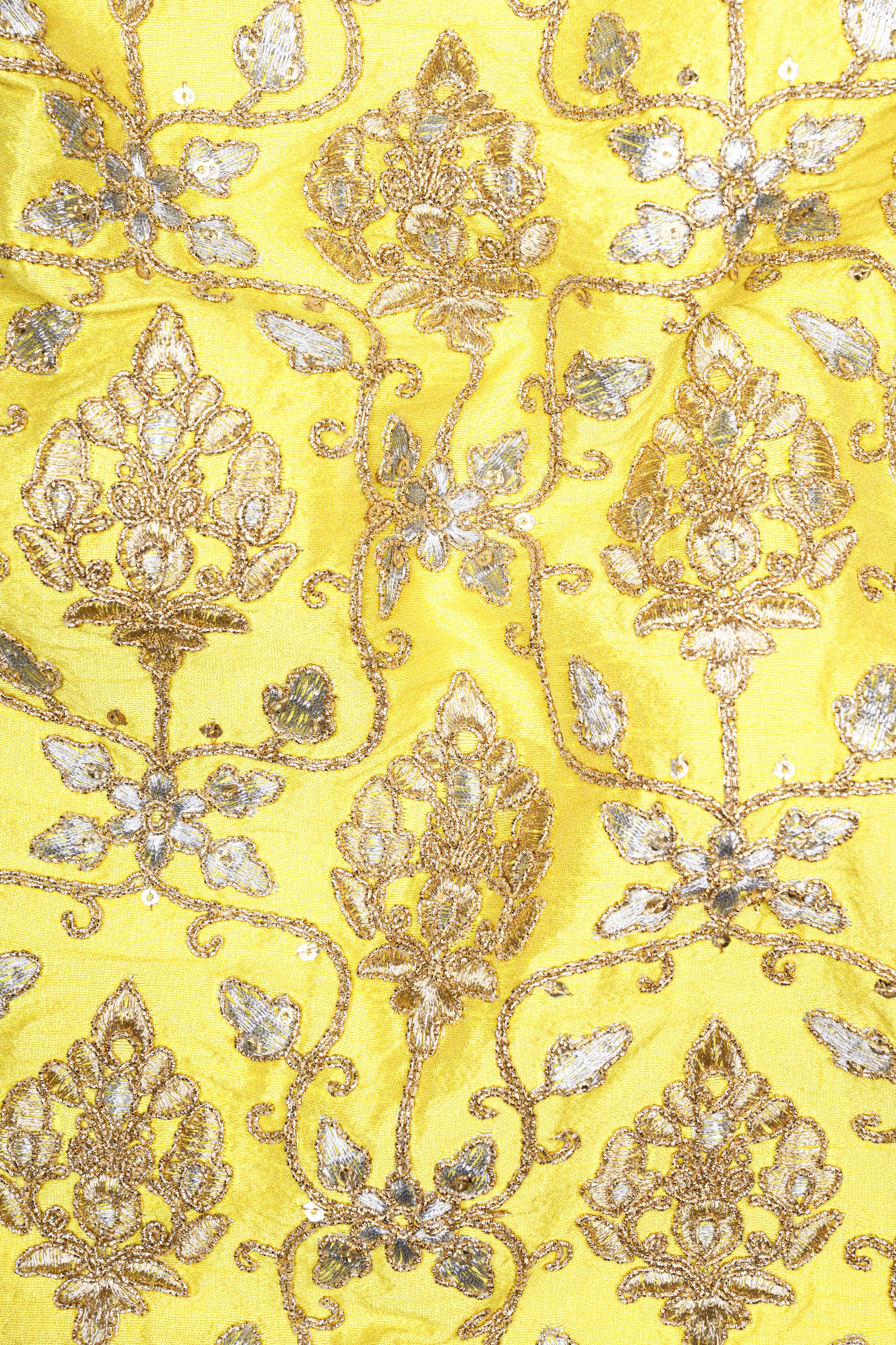 Marigold Yellow And Quicksand Brown Thread Embroidered Nehru Jacket