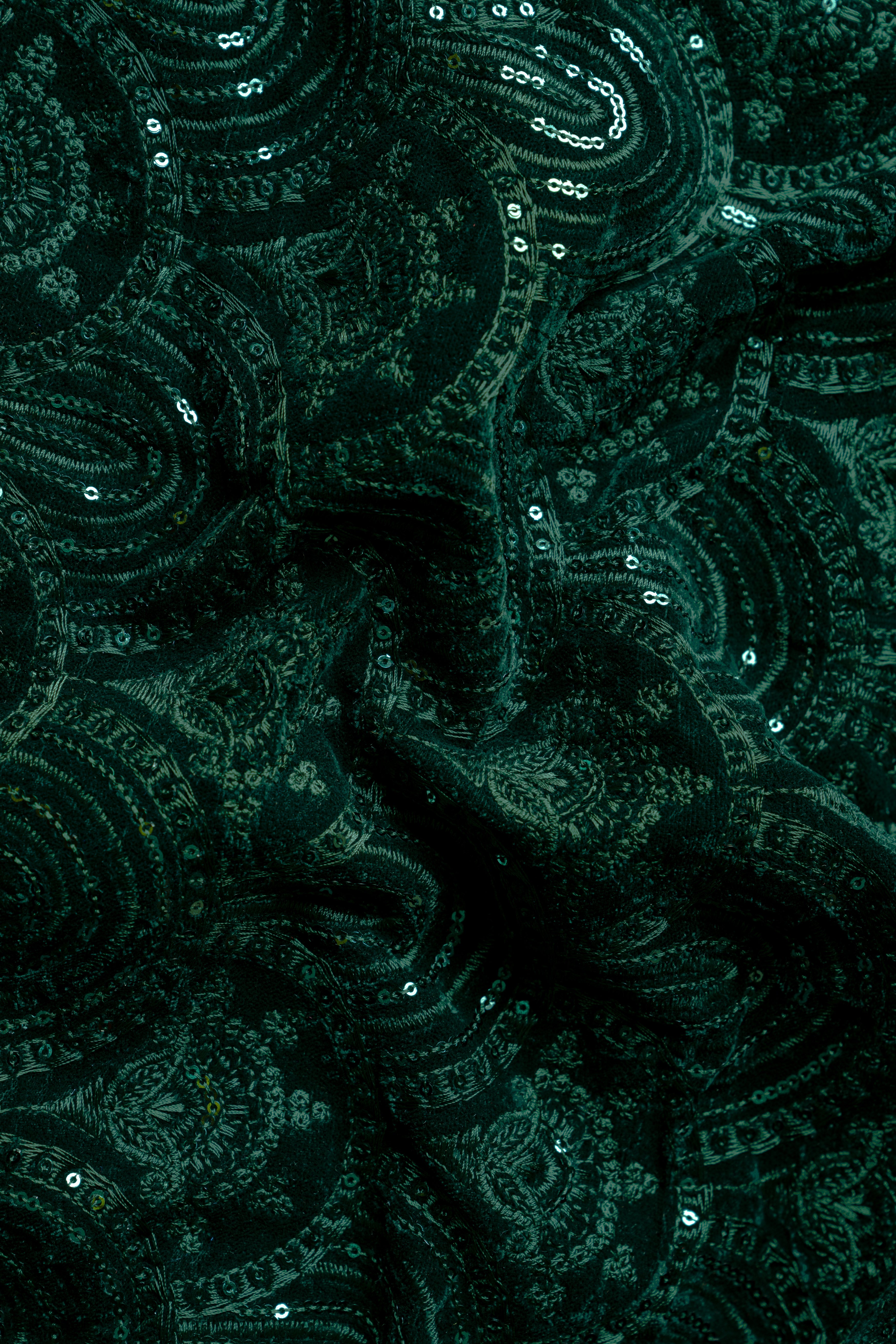 Holly Green Velvet Sequins And Thread Embroidered Nehru Jacket