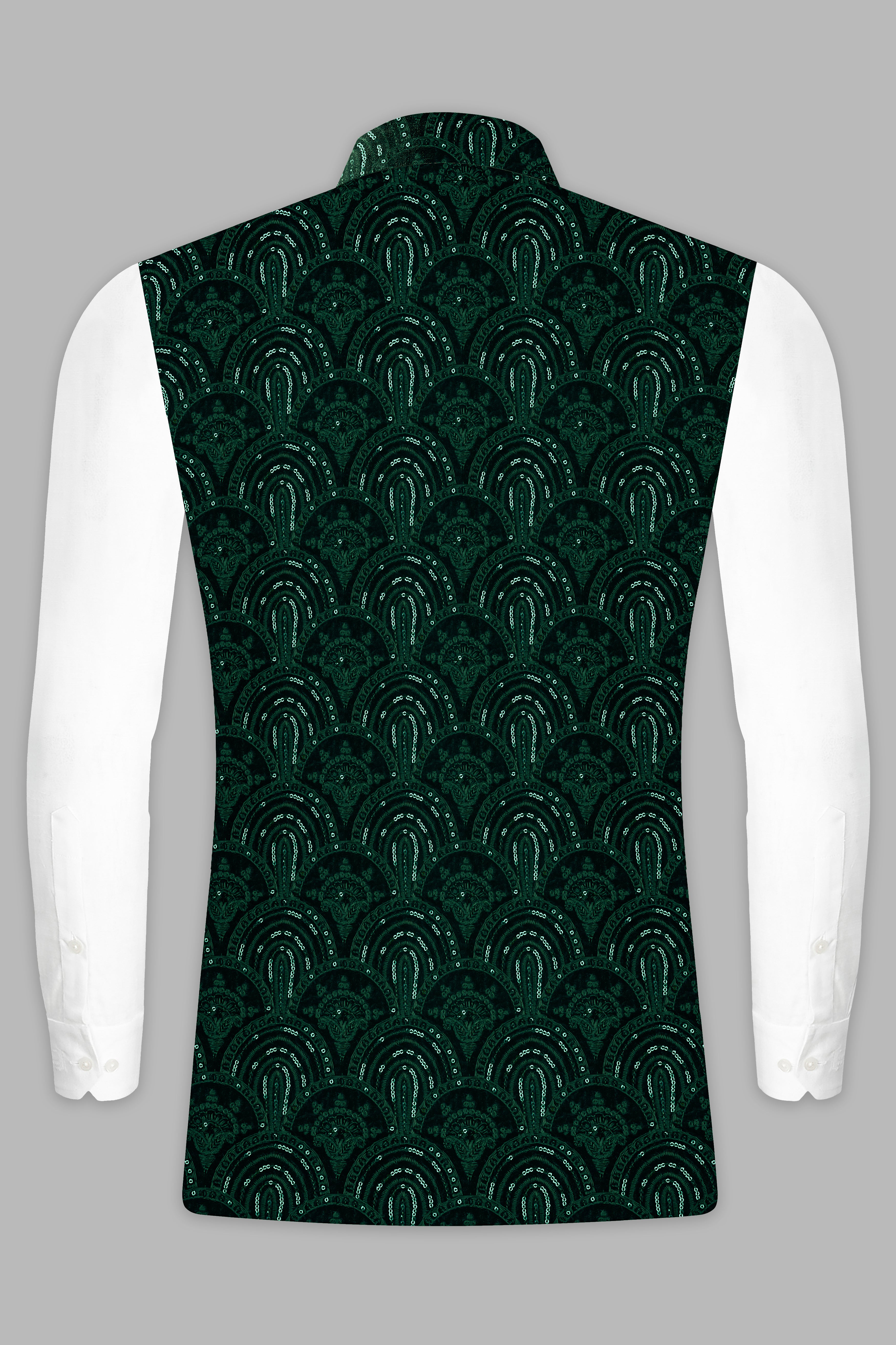 Holly Green Velvet Sequins And Thread Embroidered Nehru Jacket