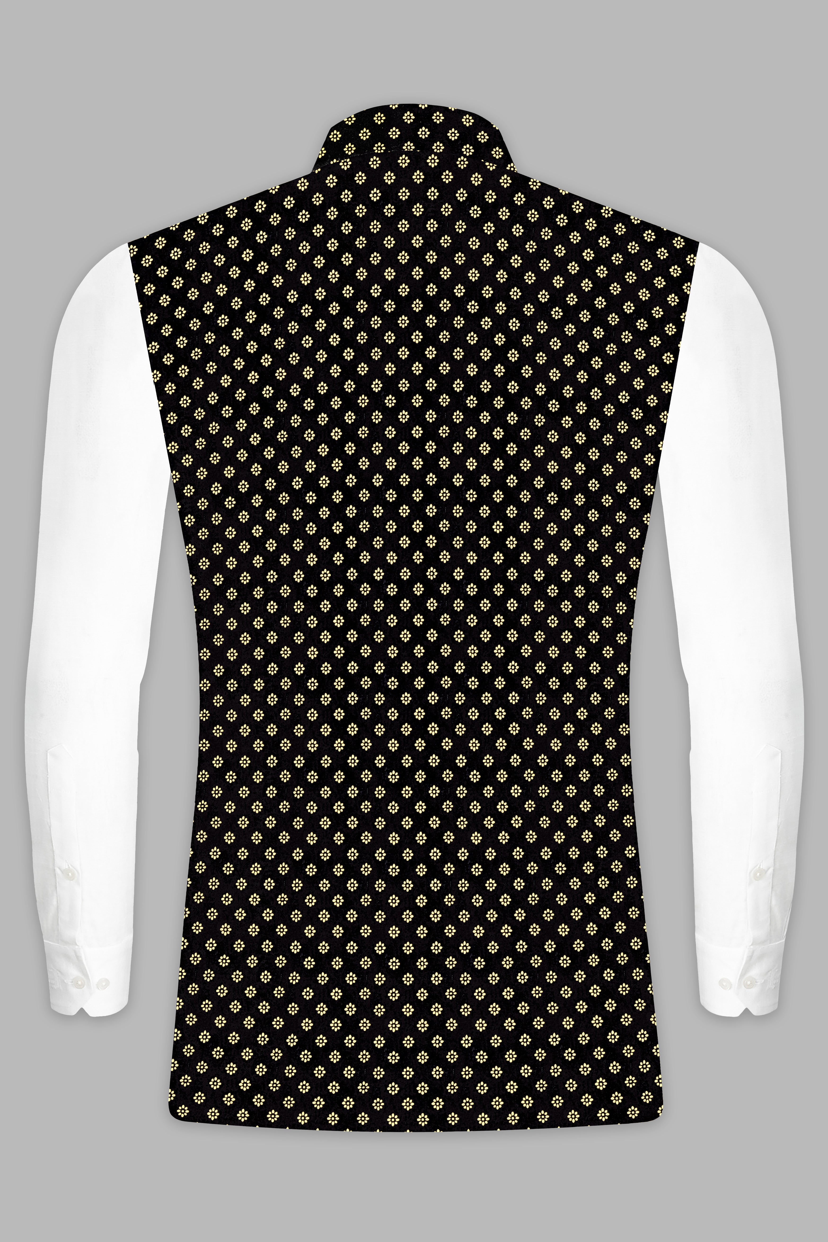 Jade Black Velvet Golden Flower Printed Designer Nehru Jacket