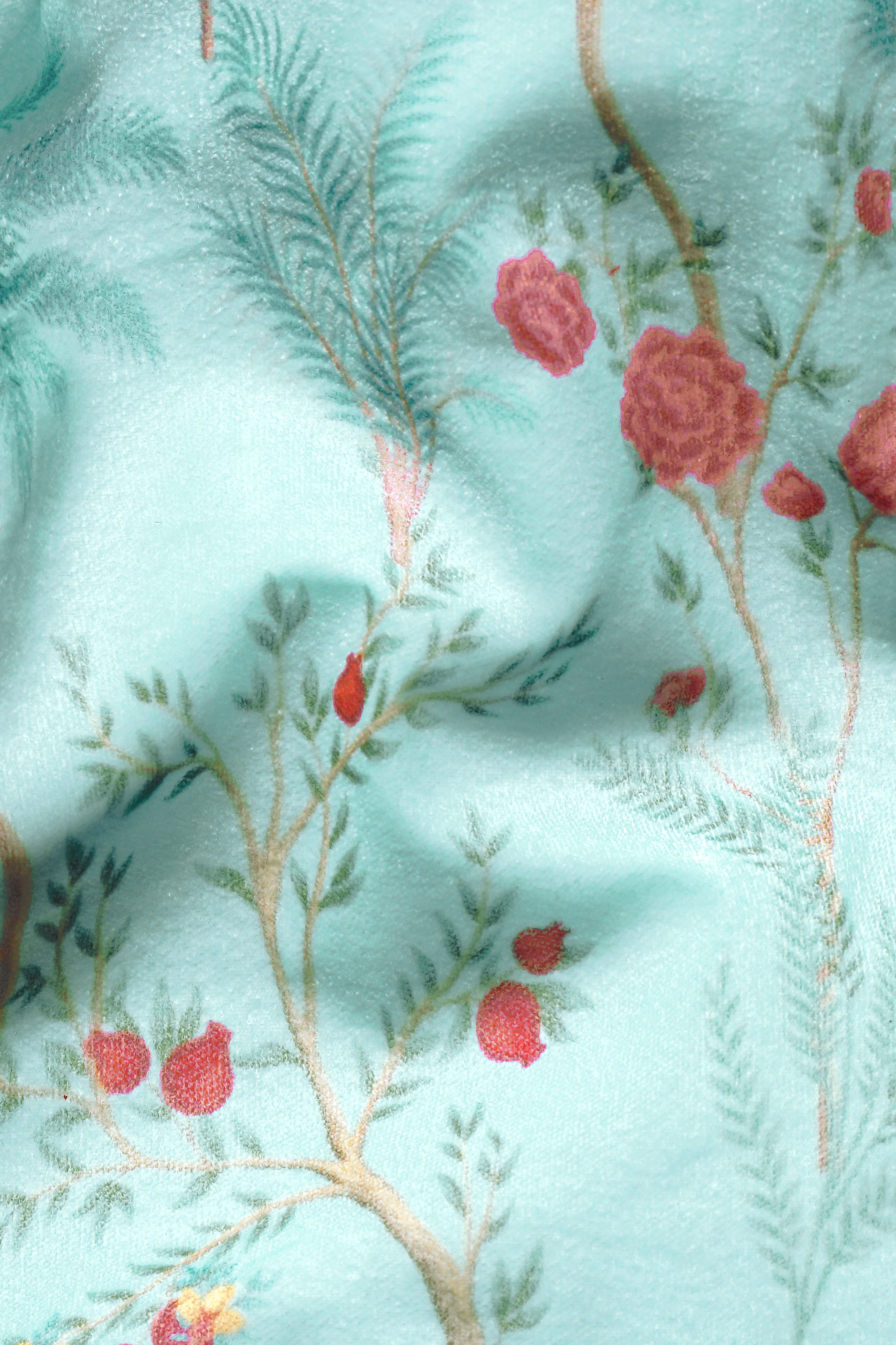 Mint Tulip Blue And Maize Orange Velvet Mughal garden arch Printed Nehru Jacket