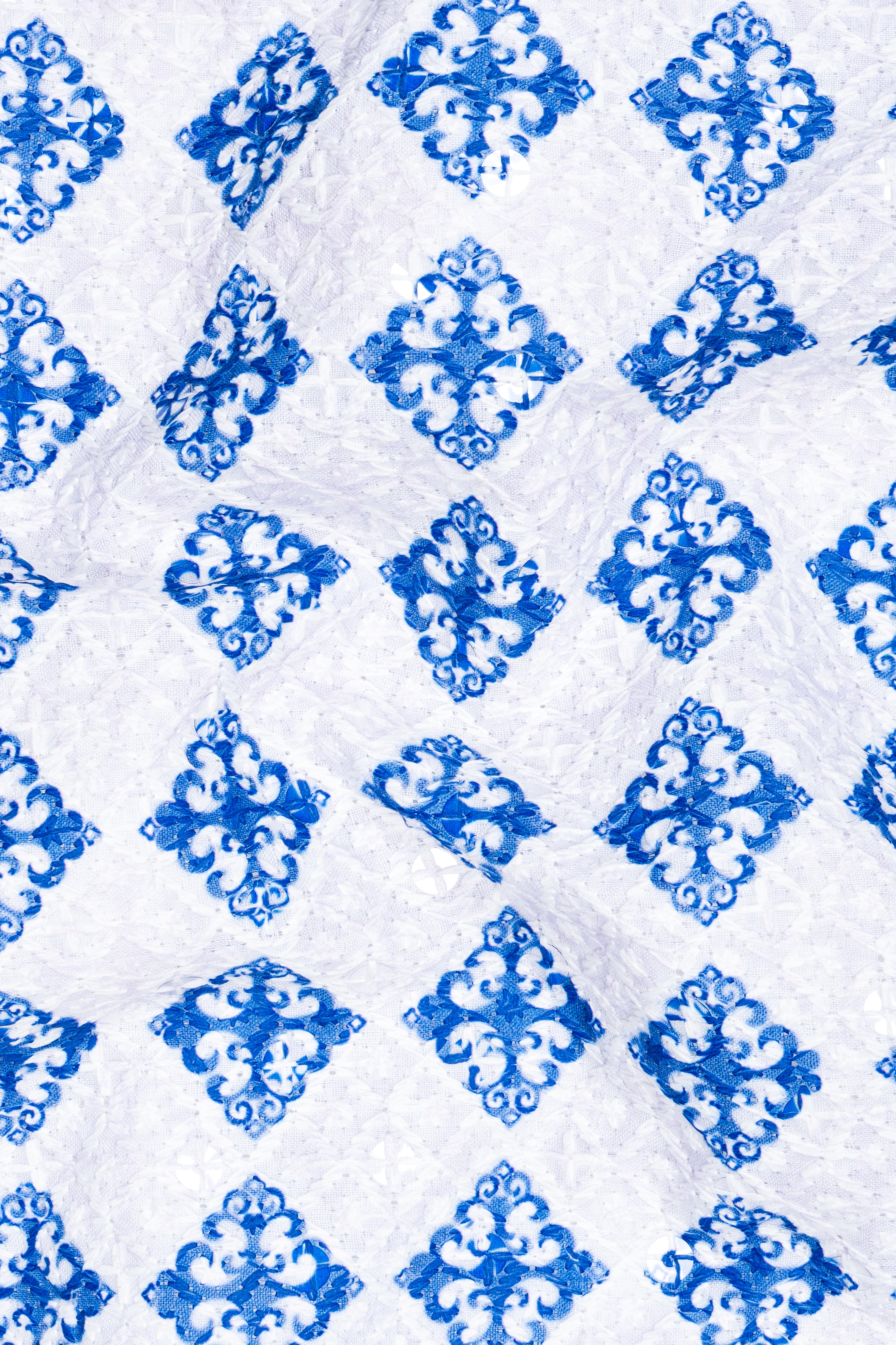 Bluish Blue And Bright White Trellis Designer Embroidered Nehru Jacket