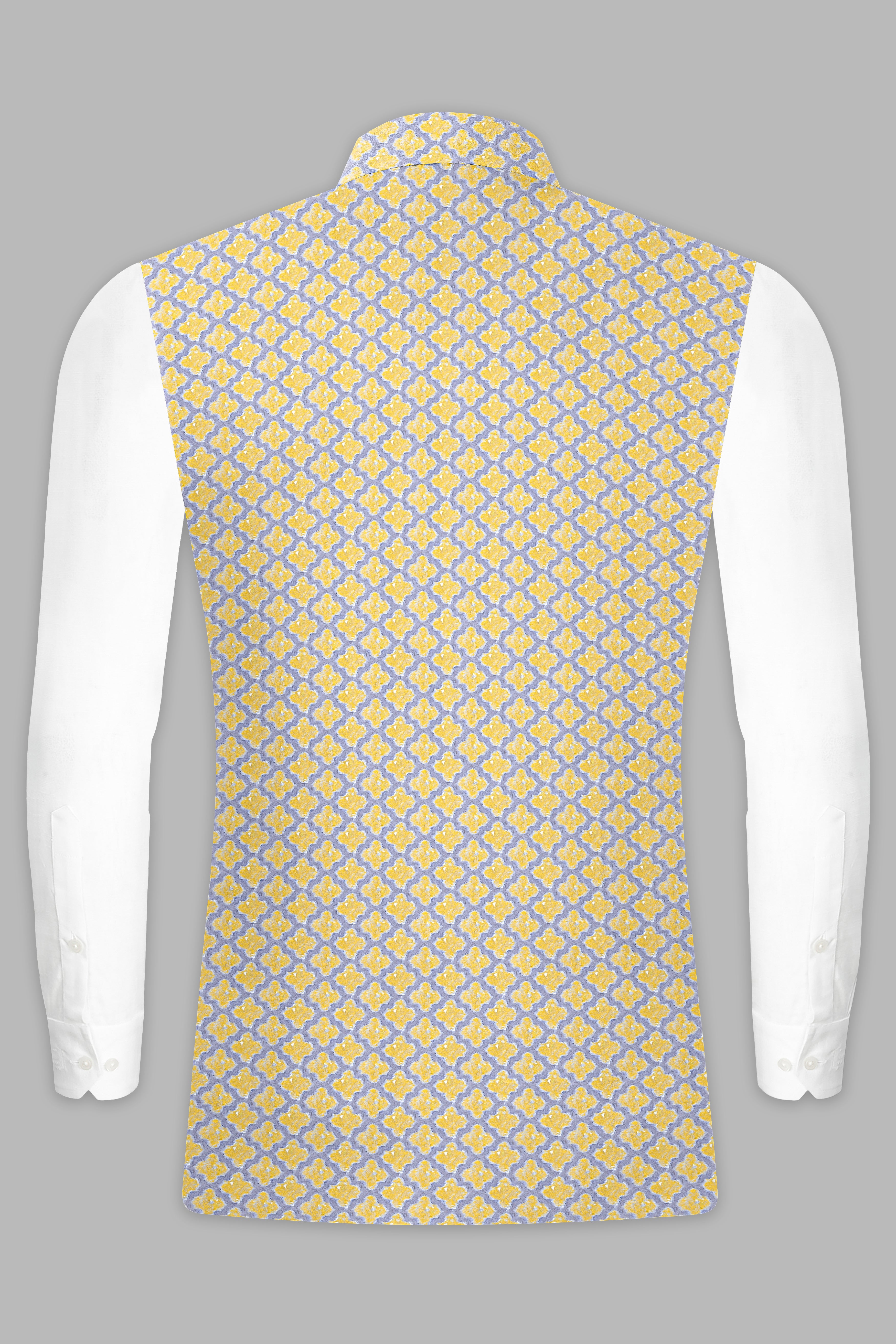 Marzipan Yellow And Casper Gray Thread Embroidered Nehru Jacket