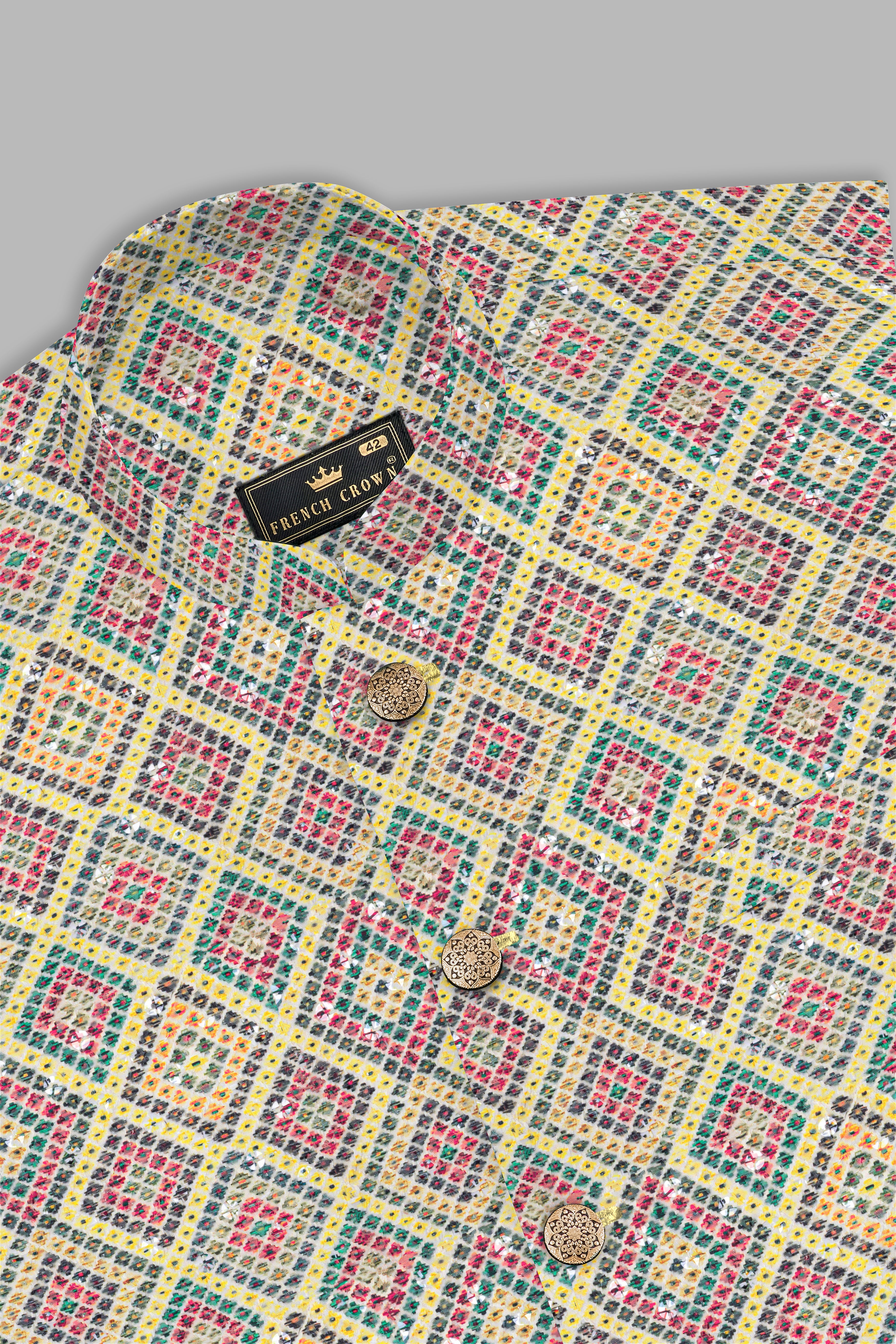 Jasmine yellow And Lochinvar Green Trellis Designer Embroidered Nehru Jacket