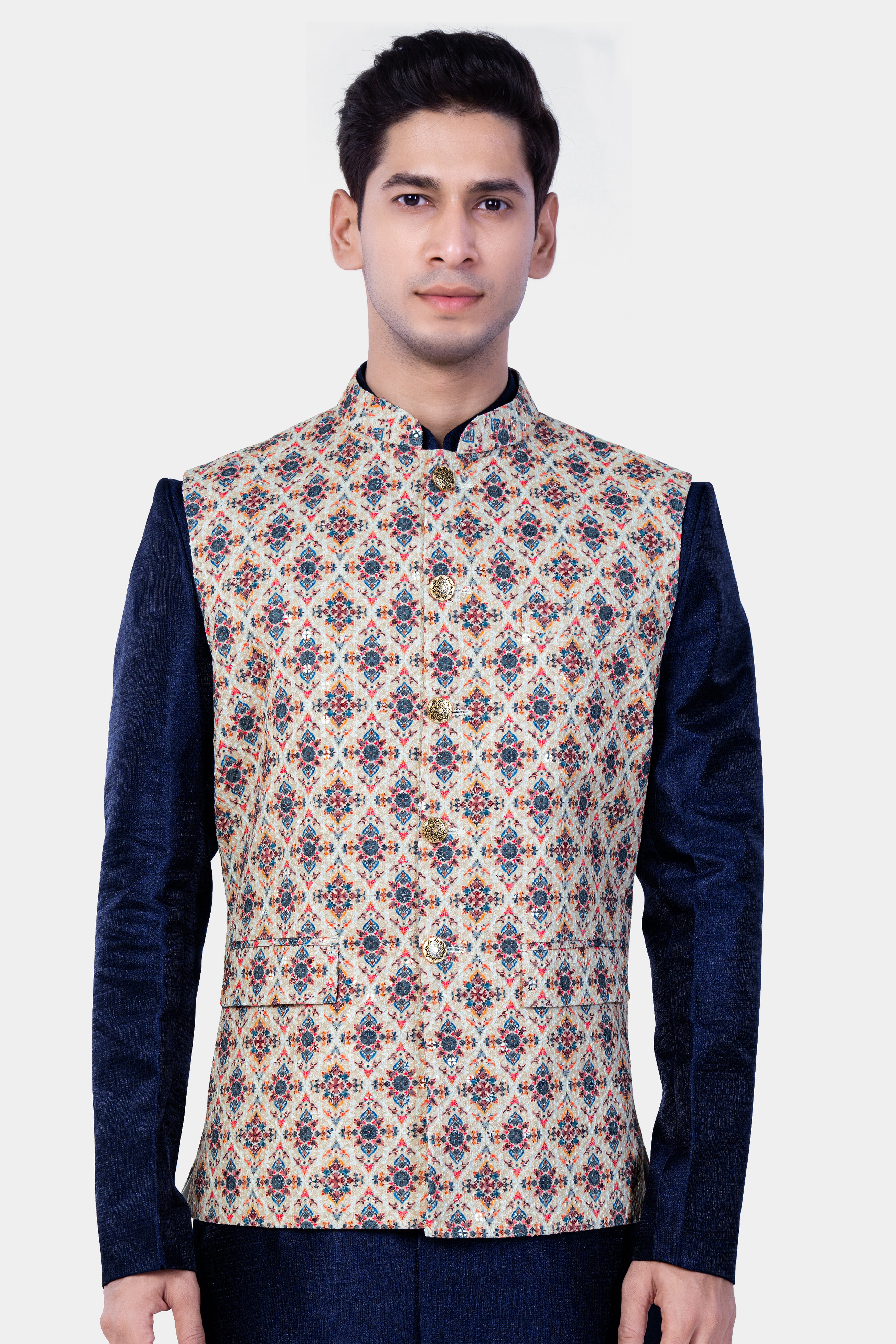 Timberwolf Cream And Cab Sav maroon MultiColour Designer Thread Embroidered Nehru Jacket