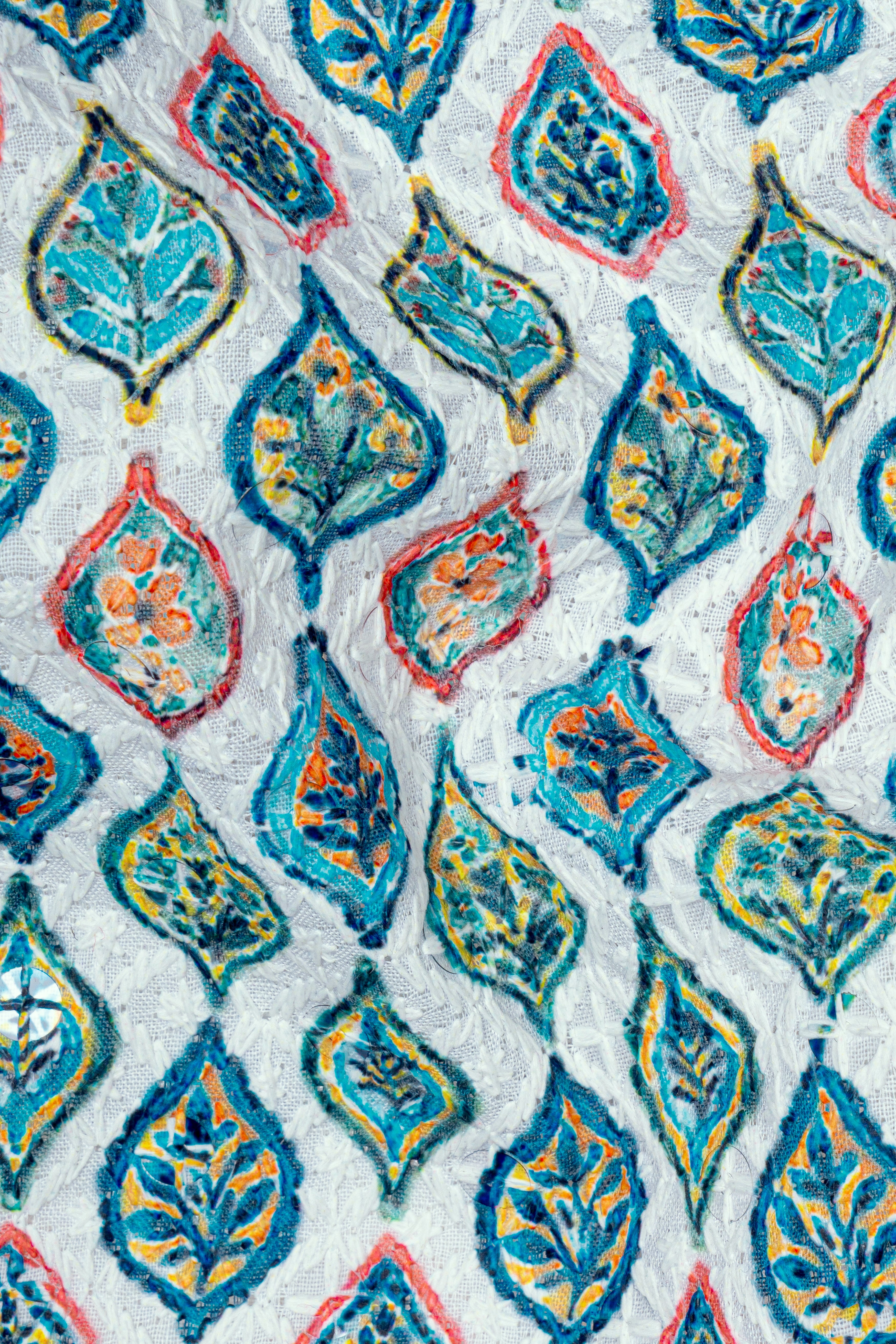 Bright White And Ocean Blue leaf Designer Thread Embroidered Nehru Jacket