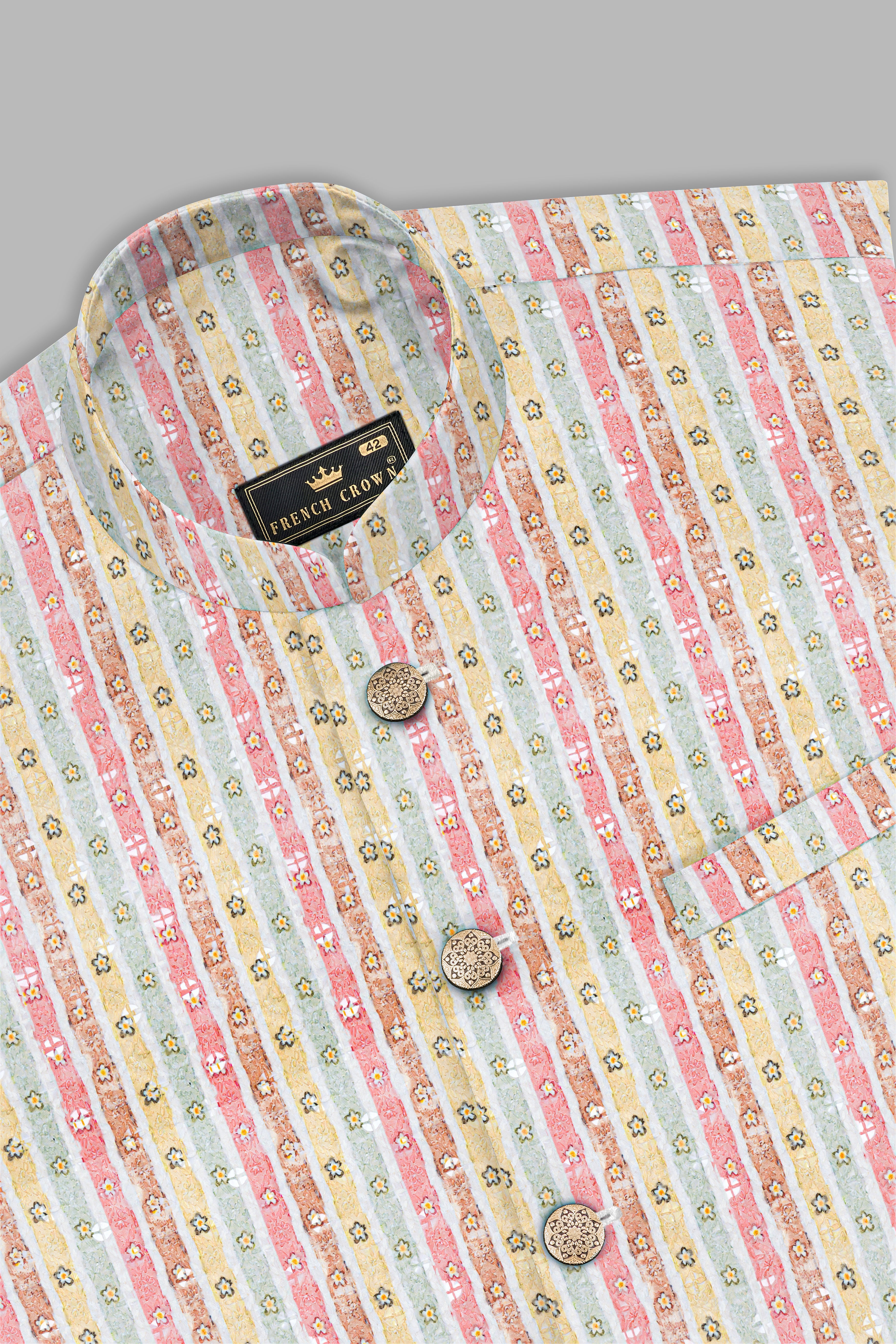 Froly Pink And Apple Blossom Brown MultiColour Designer Thread Embroidered Nehru Jacket