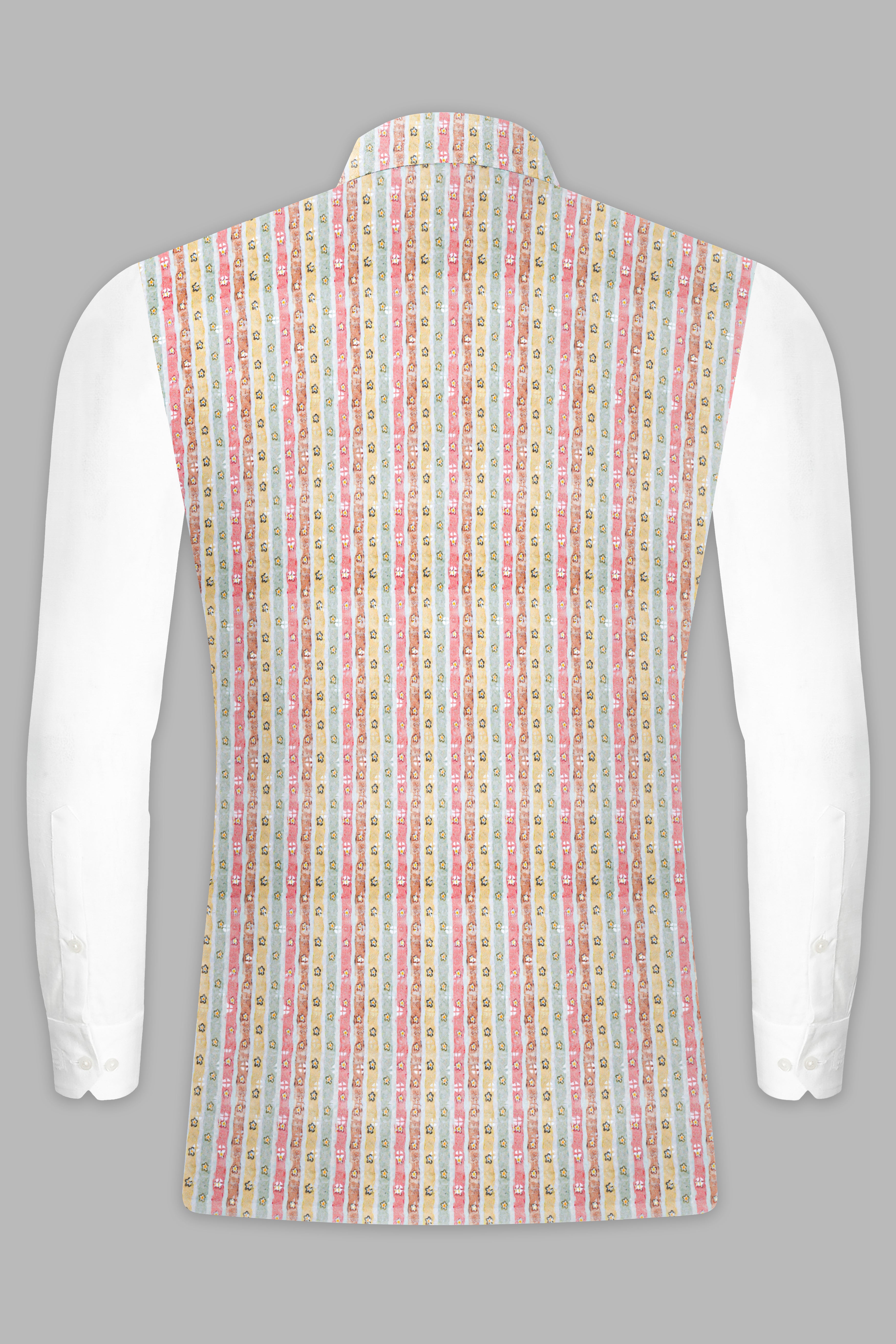 Froly Pink And Apple Blossom Brown MultiColour Designer Thread Embroidered Nehru Jacket