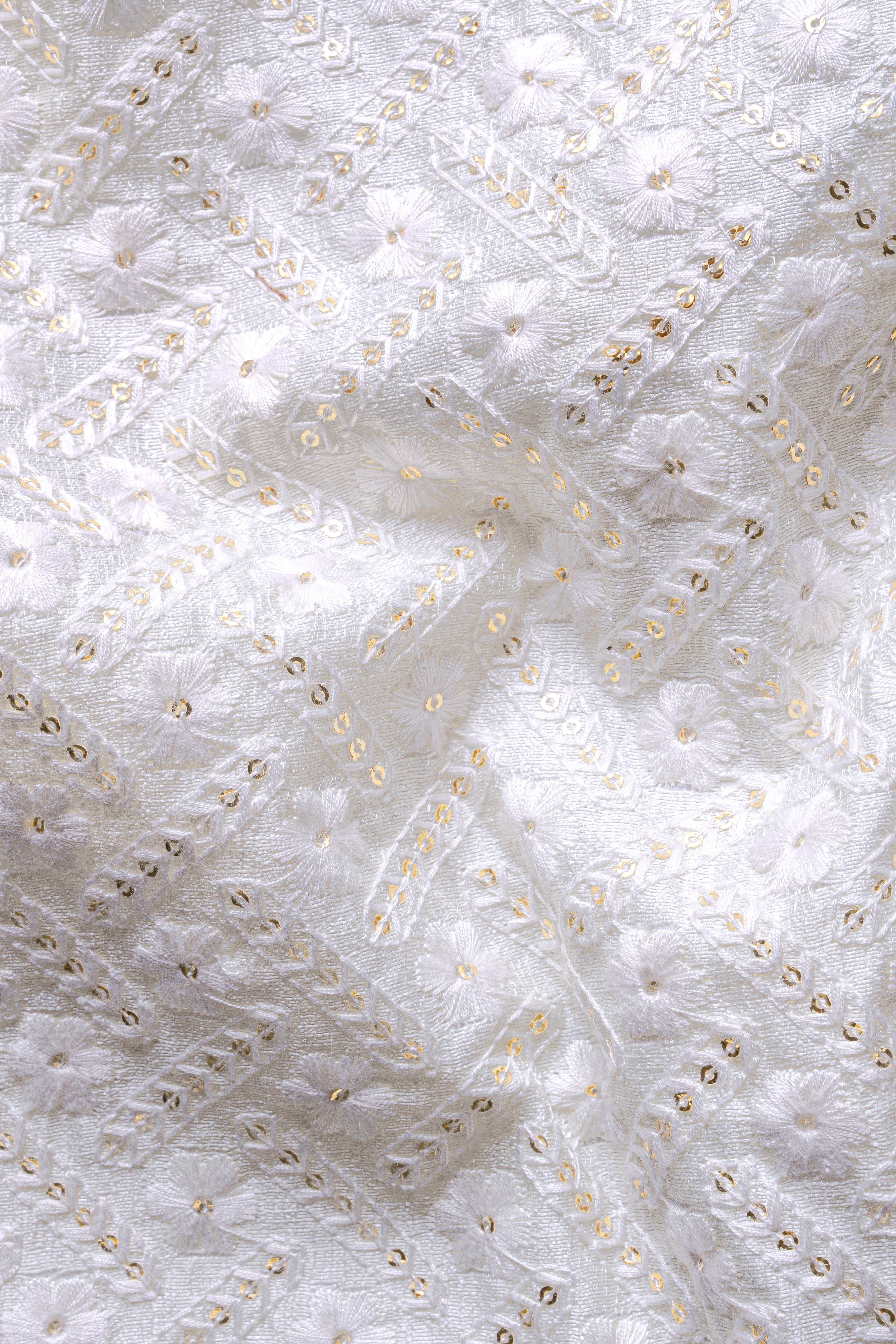 Bright White Sequin And Designer Thread Embroidered Nehru Jacket
