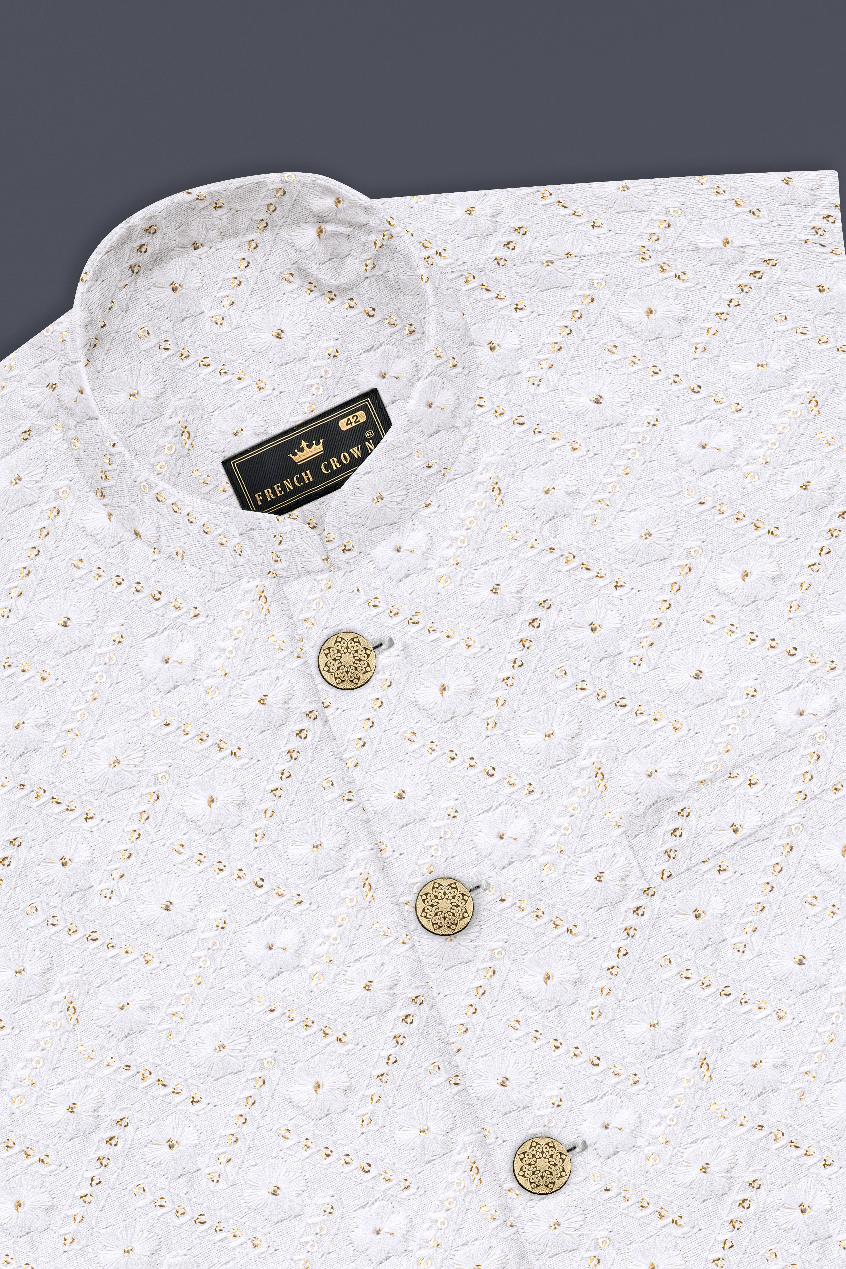 Bright White Sequin And Designer Thread Embroidered Nehru Jacket