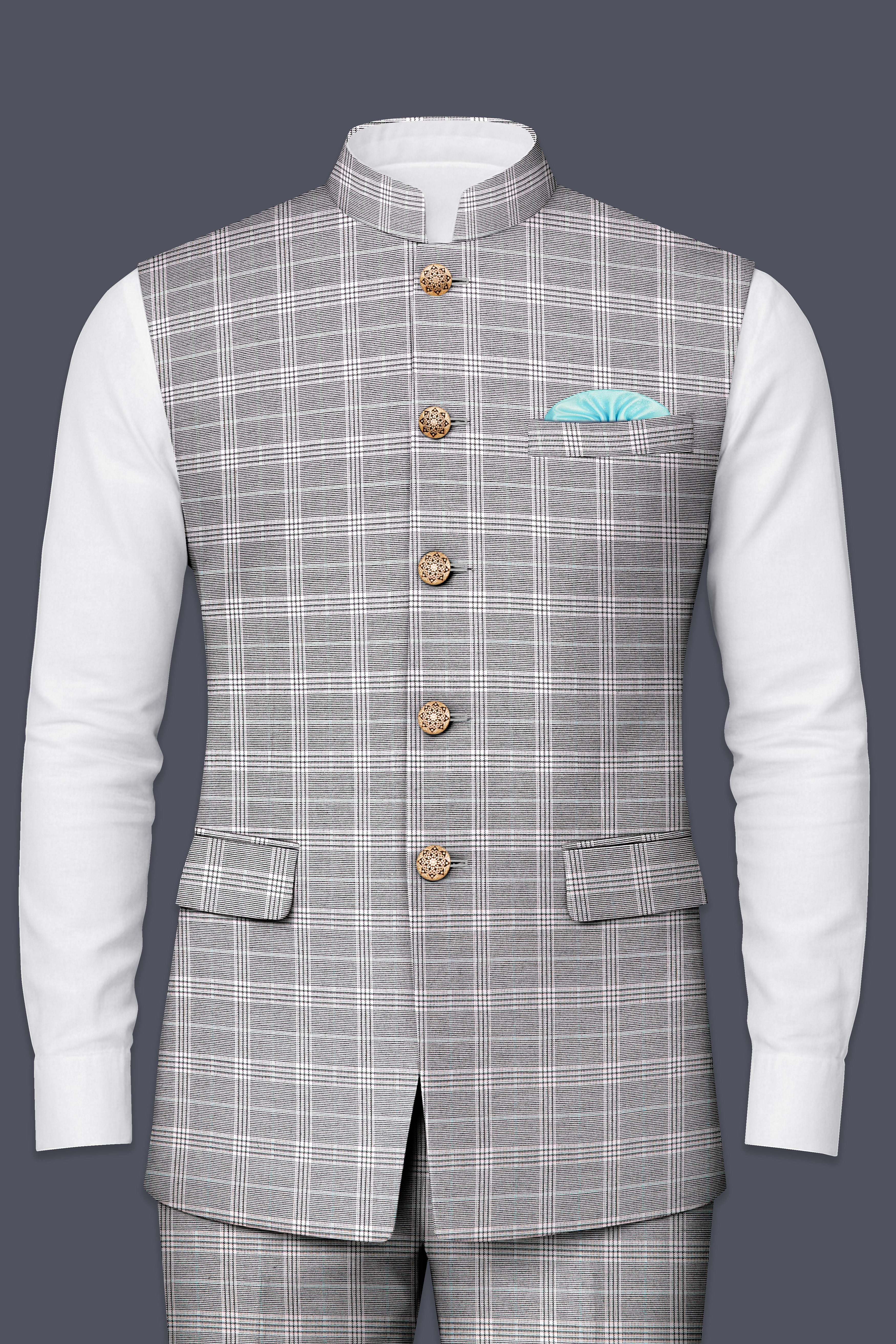 Venus Gray Plaid Wool Rich Nehru Jacket