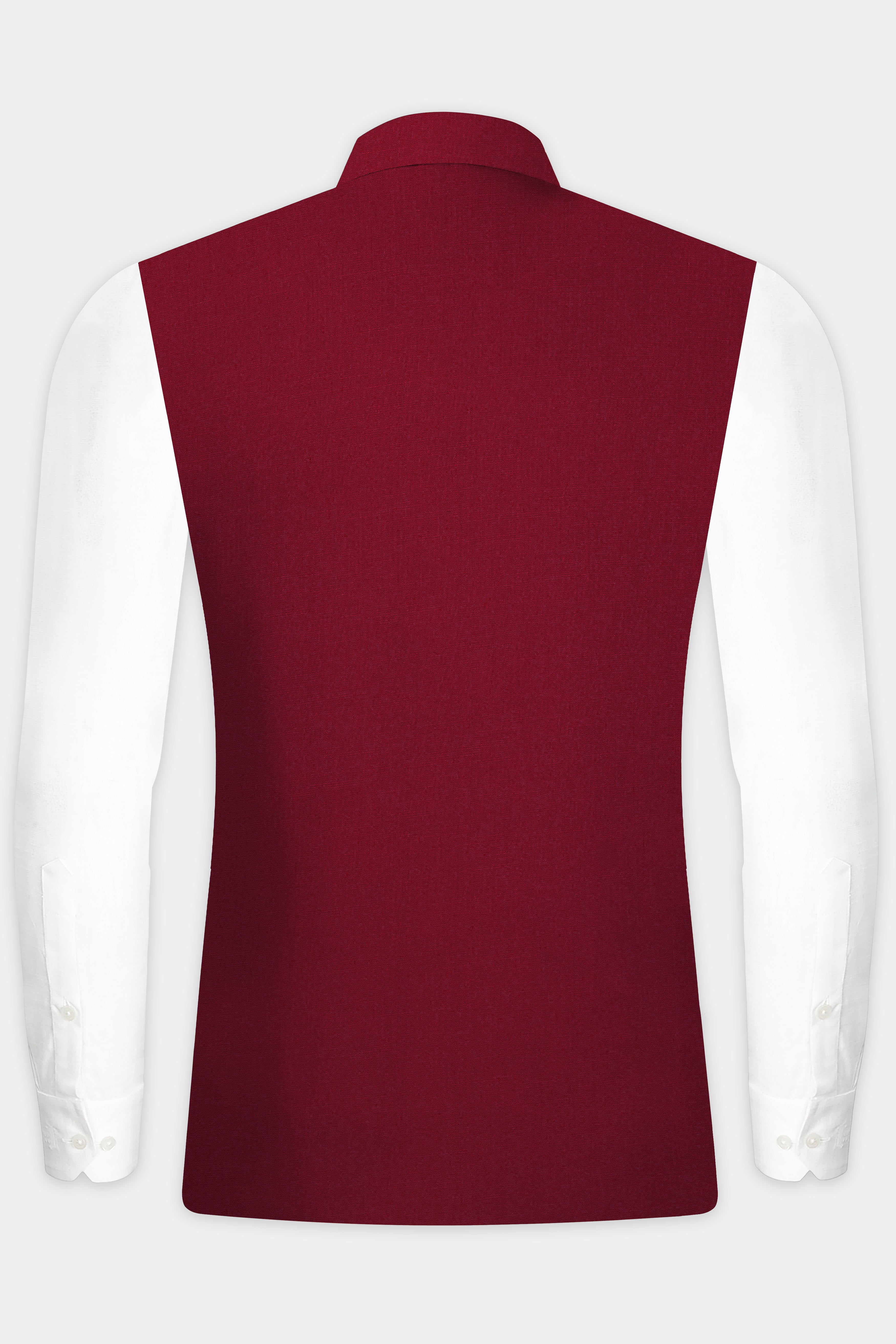 CrimsonAce-Cherry Red Solid Wool Rich Slight Stretch Nehru Jacket