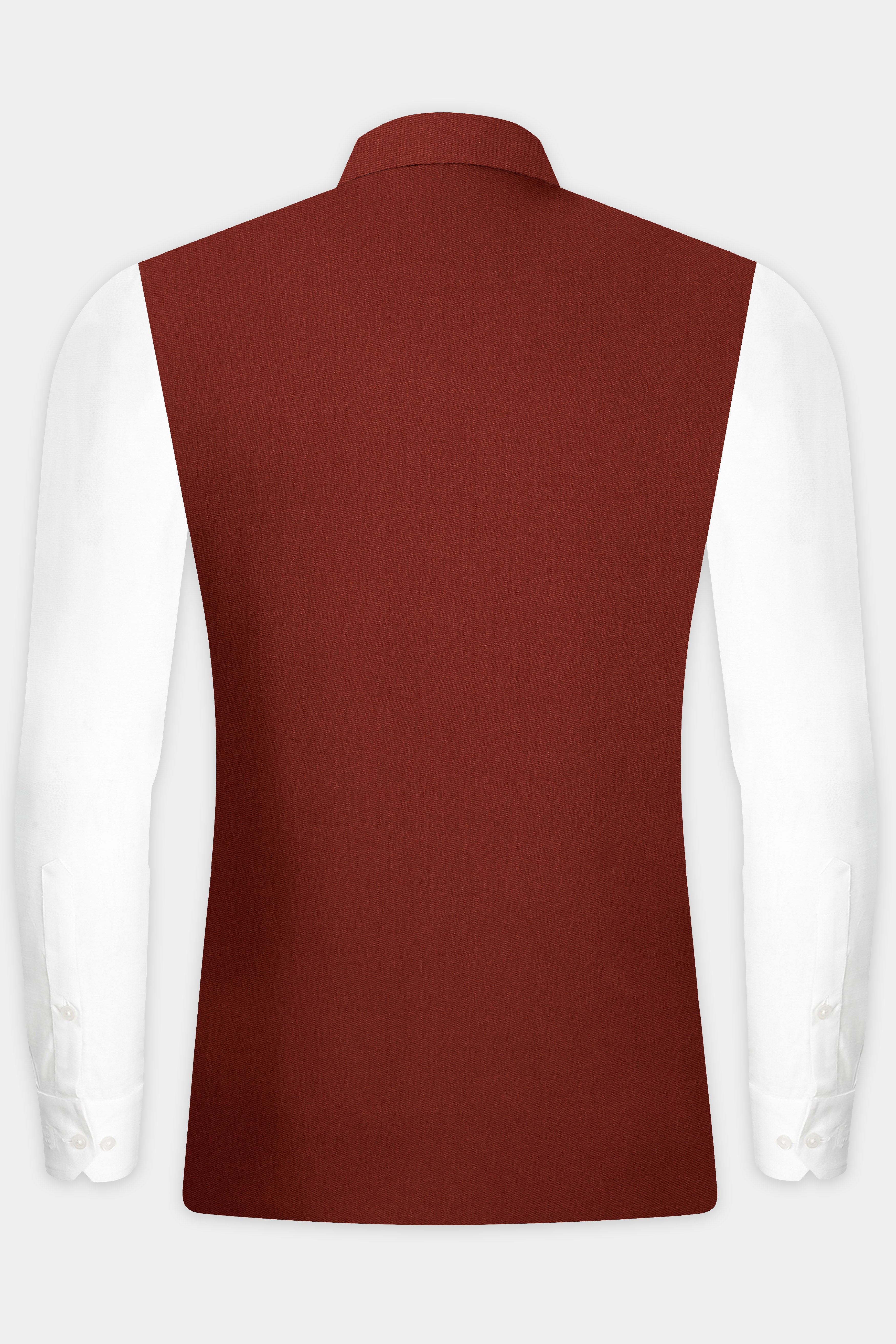 Inferno Rust-Brick Red Solid Wool Rich Slight Stretch Nehru Jacket