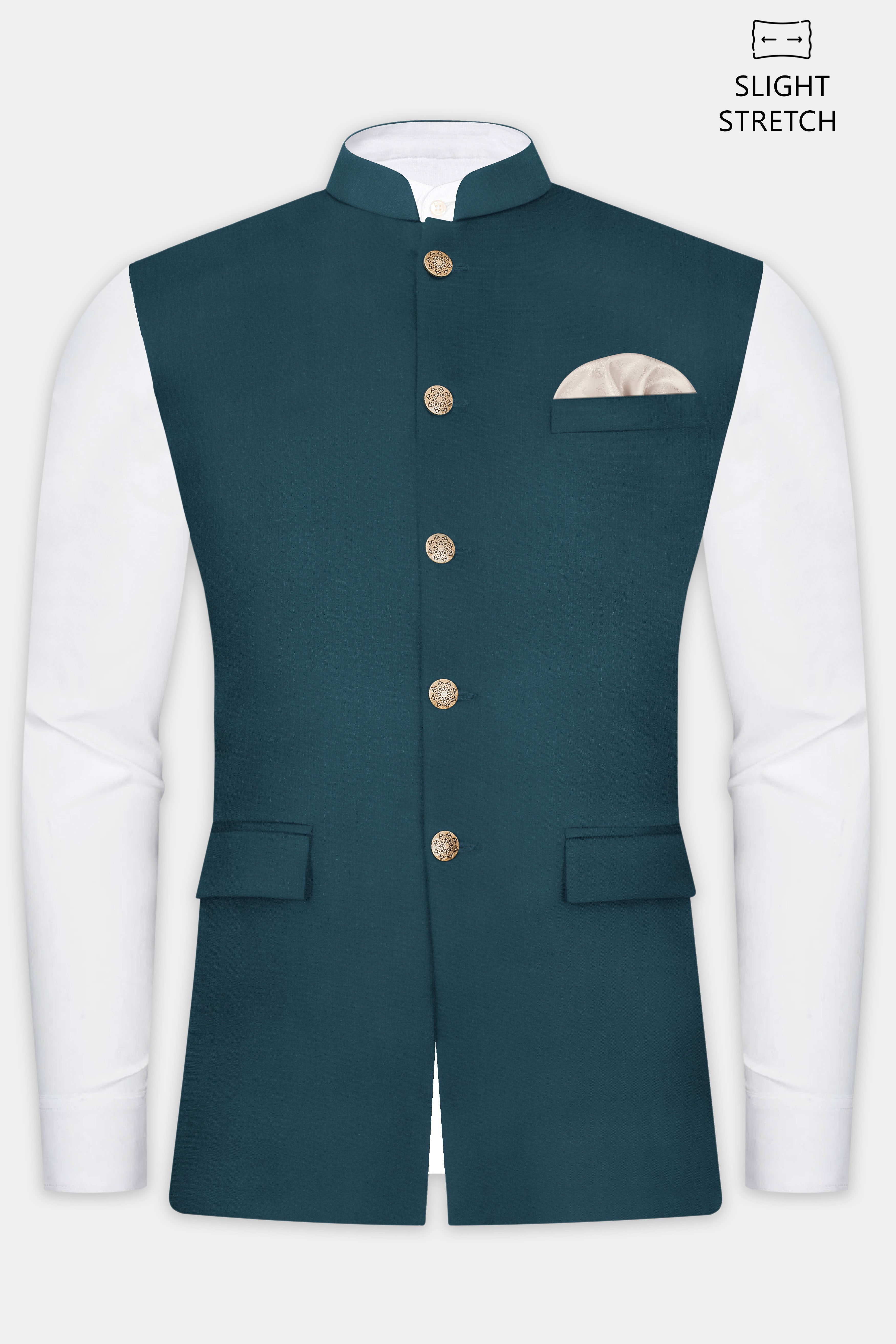 Prestige-Dianne Green Solid Wool Rich Slight Stretch Nehru Jacket
