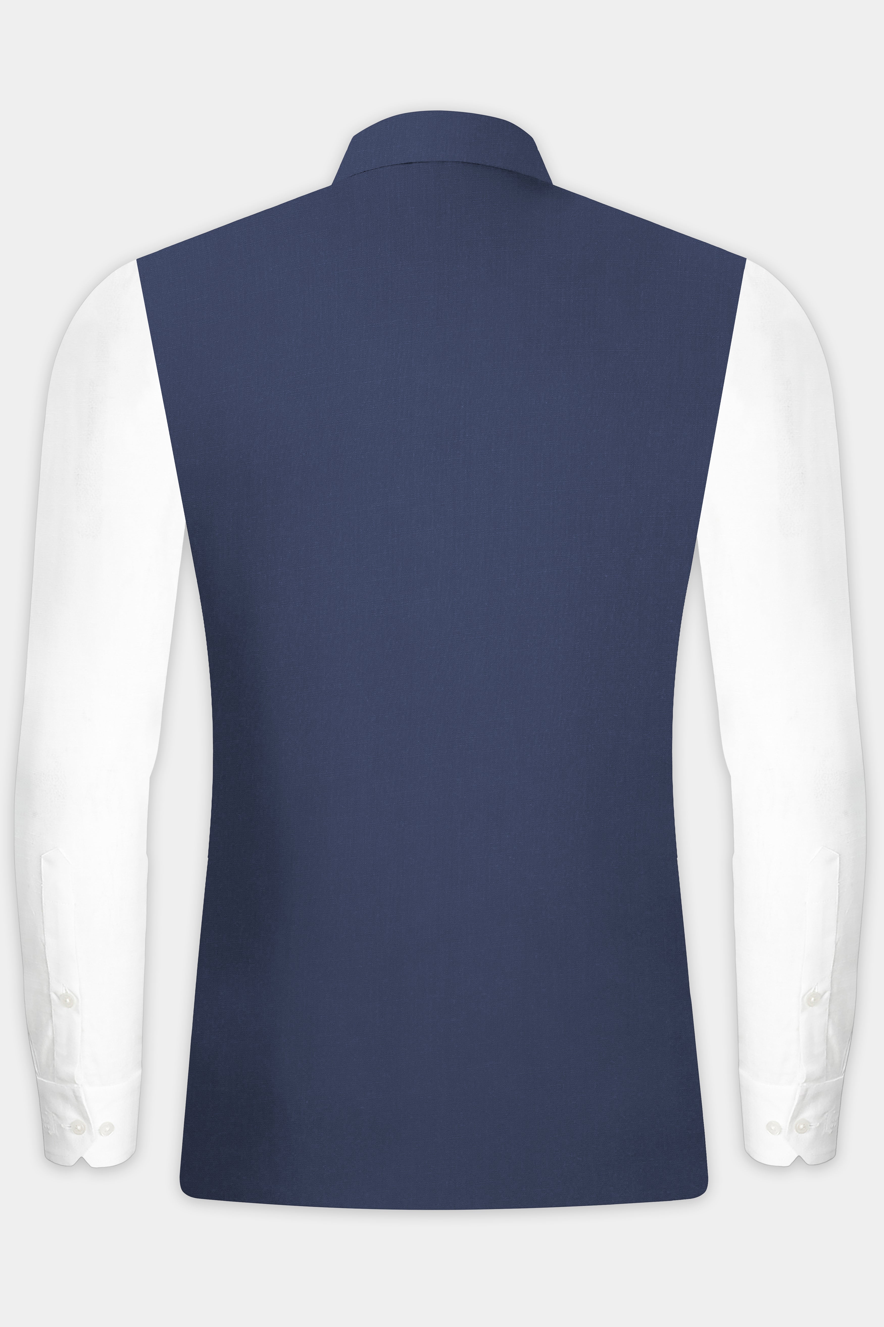 Sapphire-Glaucous Blue Solid Wool Rich Slight Stretch Nehru Jacket