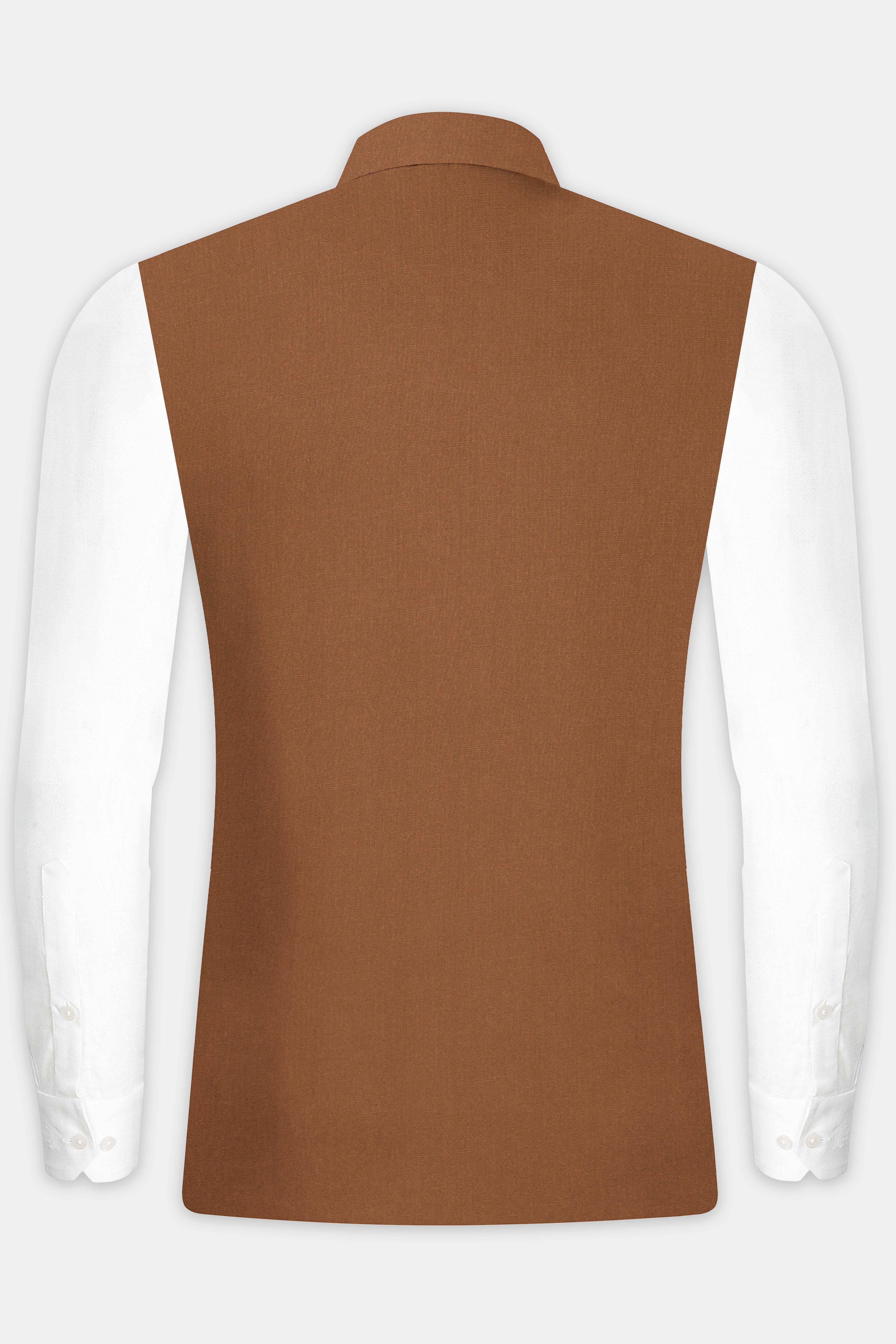 Cinnamon Oak-Sienna Brown Solid Wool Rich Slight Stretch Nehru Jacket