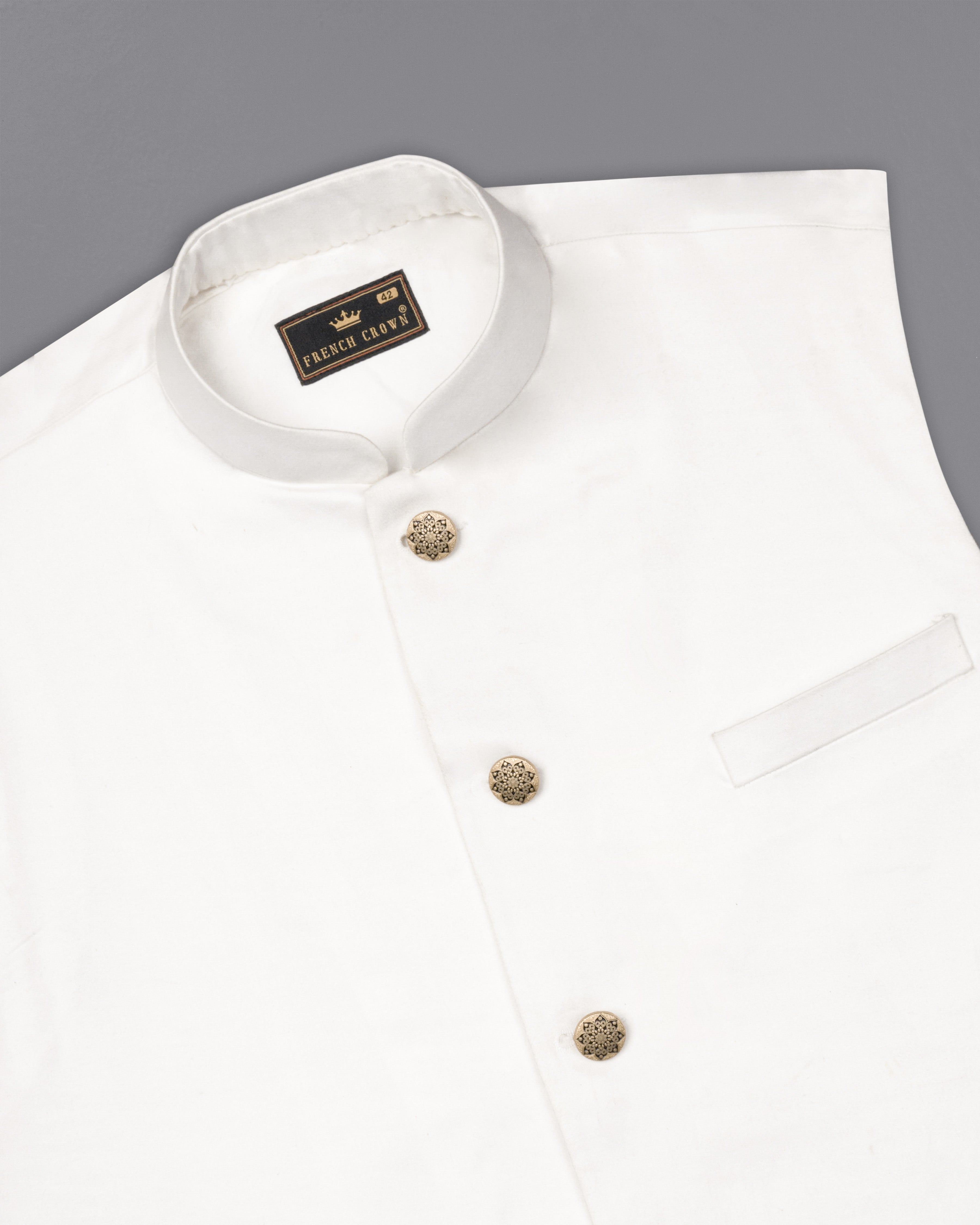 Bright White Solid Stretchable Premium Cotton Traveler Nehru Jacket WC46BG-36, WC46BG-38, WC46BG-40, WC46BG-42, WC46BG-44, WC46BG-46, WC46BG-48, WC46BG-50, WC46BG-52, WC46BG-54, WC46BG-56, WC46BG-58, WC46BG-60