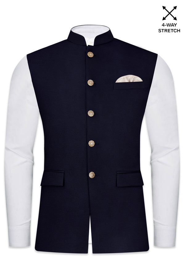 Korean Blue ( The Best Black We Have ) 4-Way Stretch Nehru Jacket