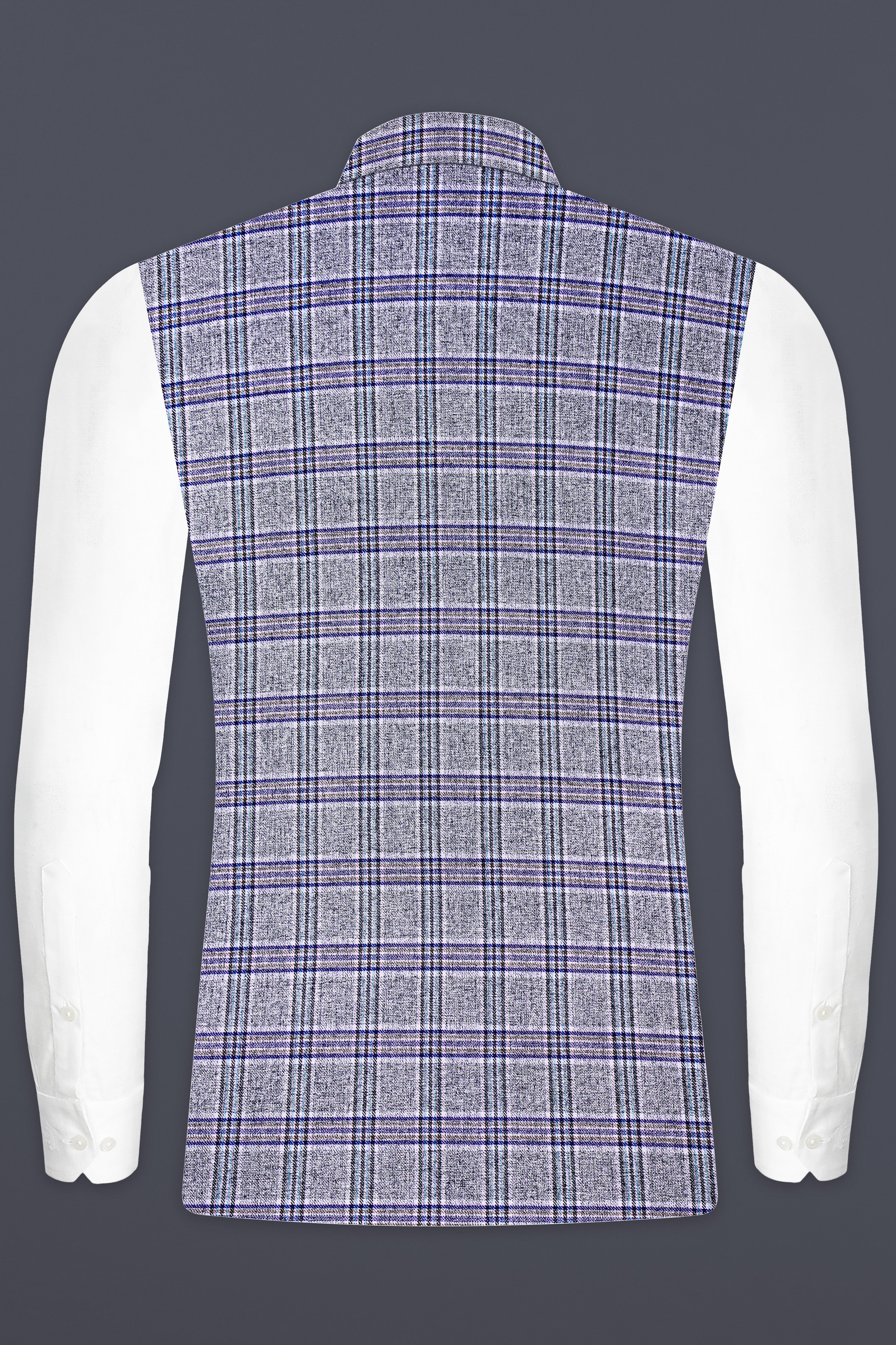 StarDust Gray with Martinique Blue Plaid Bandhgala Nehru Jacket