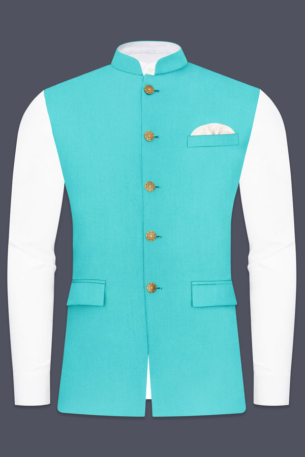 Aegir-Viking Blue Wool Rich Bandhgala Stretchable Nehru Jacket