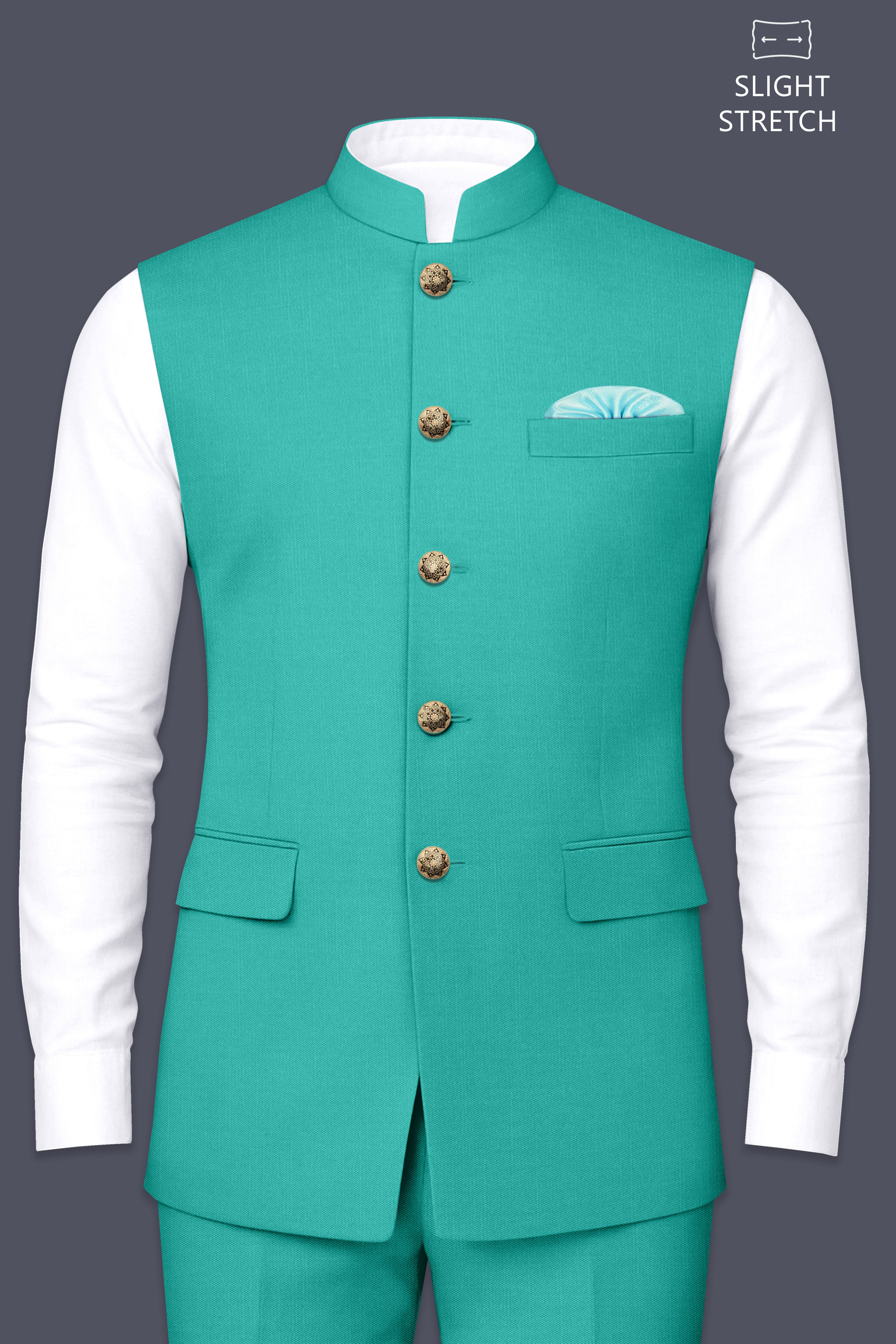 Aegir-Viking Blue Wool Rich Slight Stretch Nehru Jacket