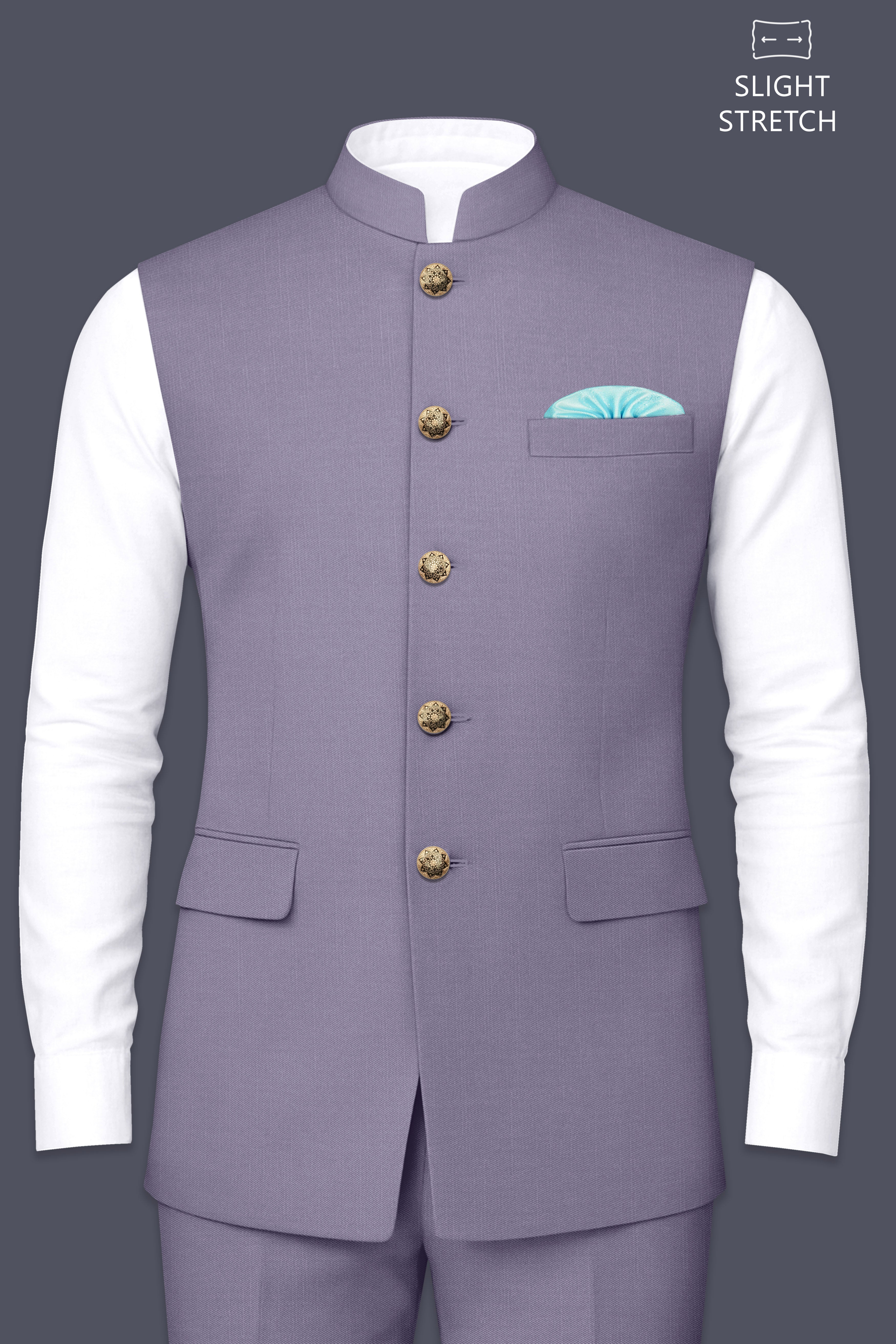 Roylen-Mountbatten Purple Wool Rich Slight Stretch Nehru Jacket