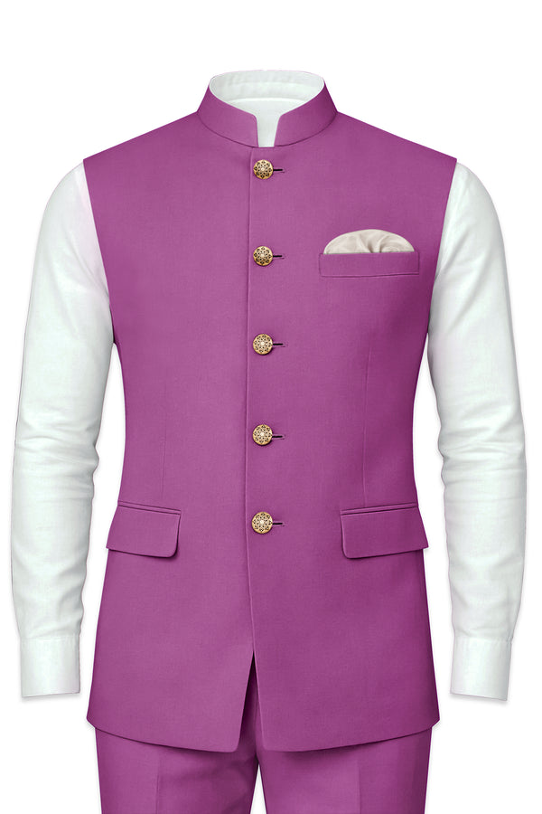 Rosvoy-Trendy Pink Wool Rich Wool Rich Stretchable Nehru Jacket