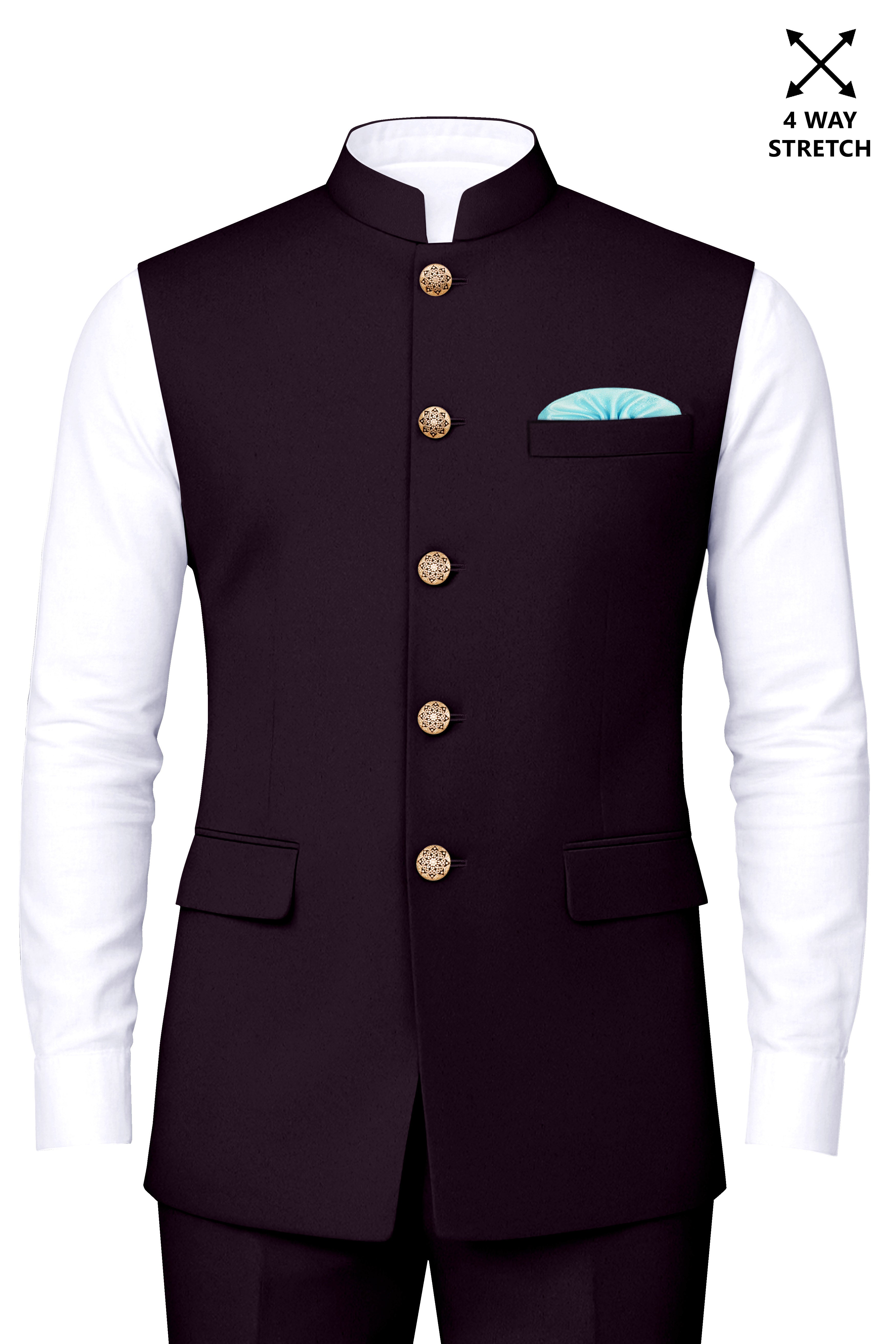 Marenzo-Korean Seal Maroon 4-Way Stretch Wool Rich Nehru Jacket