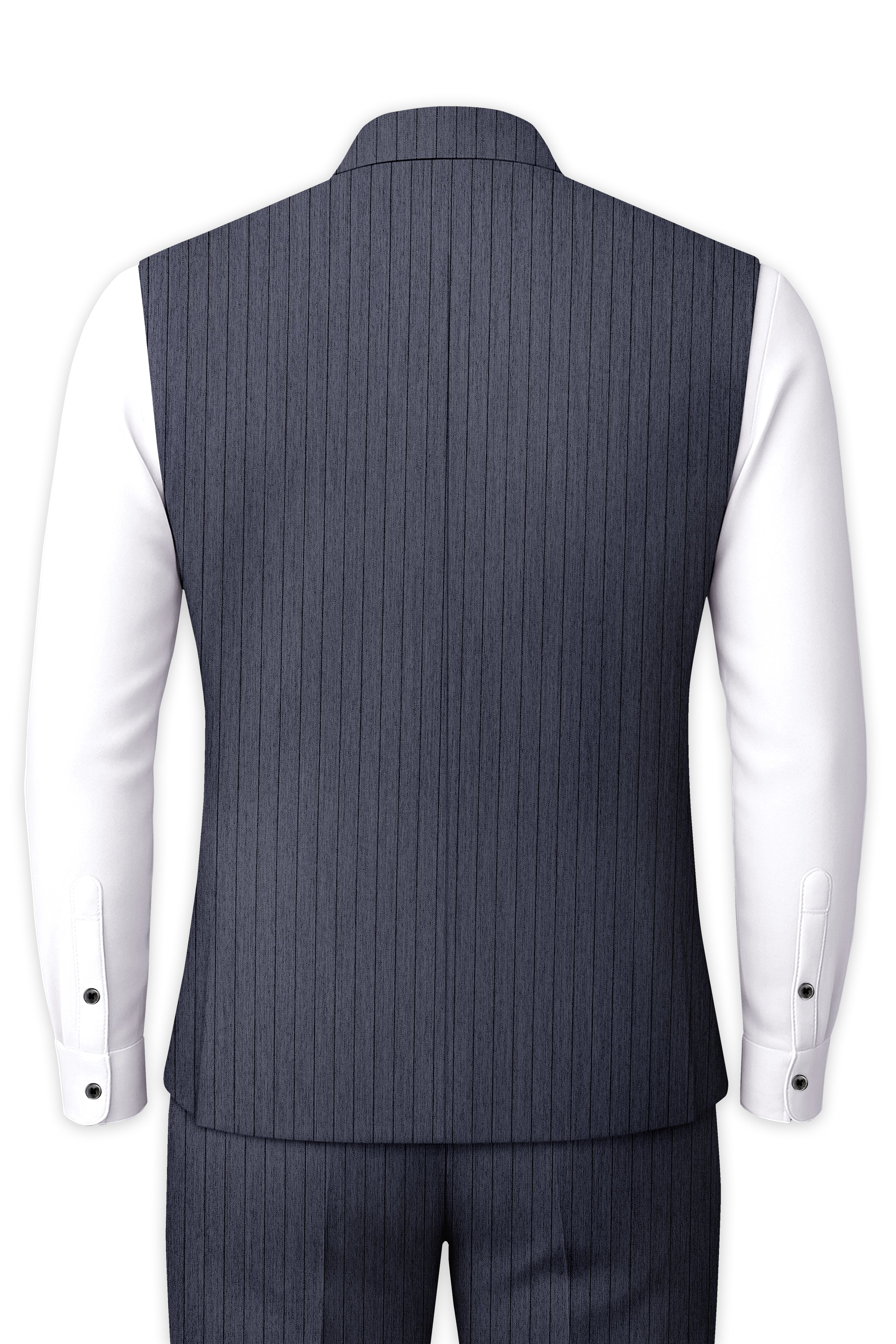 Azurion-Ninja Blue Pin Striped Wool Rich Slight Stretch Nehru Jacket