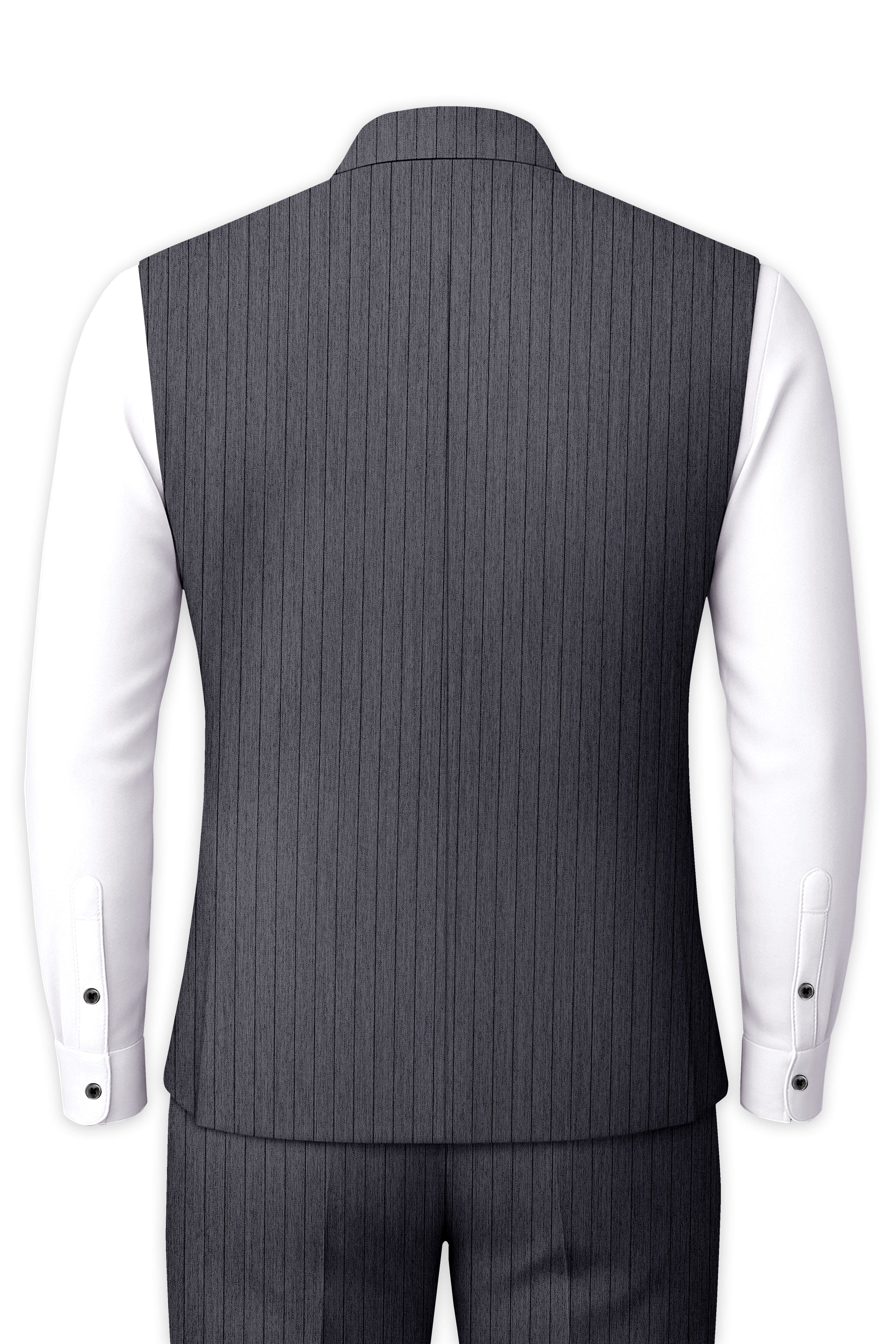 Noctaro-Vampire Gray Pin Striped Wool Rich Slight Stretch Nehru Jacket