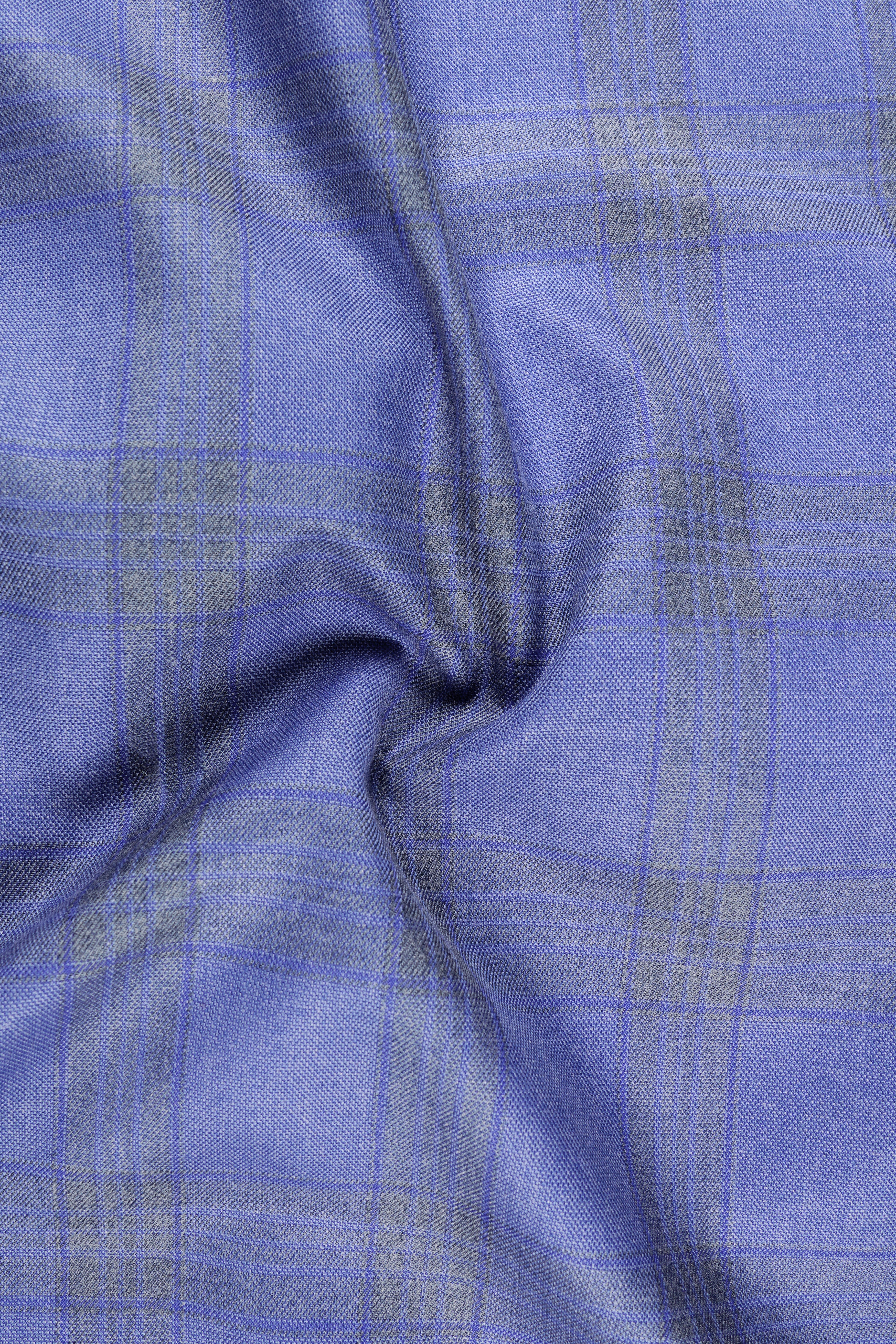 Cobalt-Scampi Blue Plaid Wool Rich Nehru Jackets