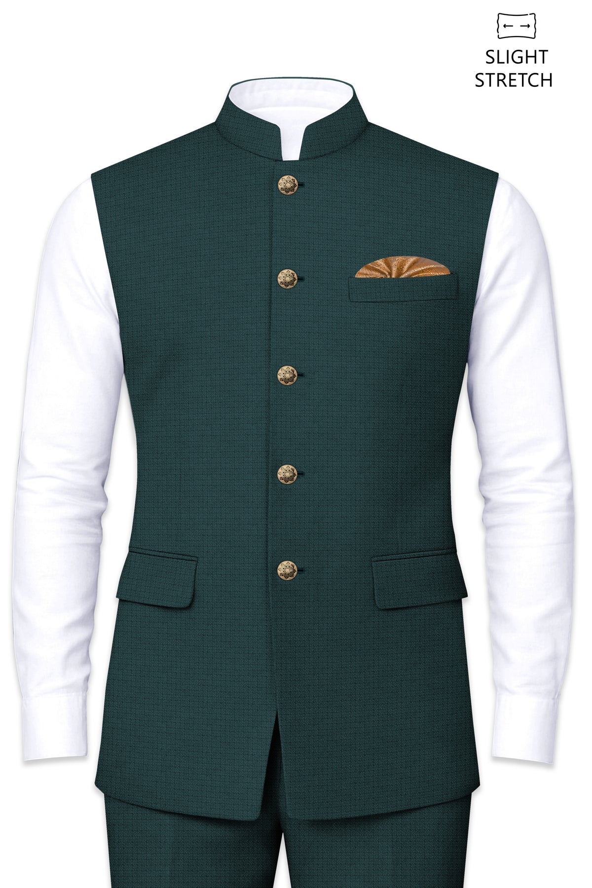 Facet-Dianne Green Diamond Textured Wool Rich Slight Stretch Nehru Jackets