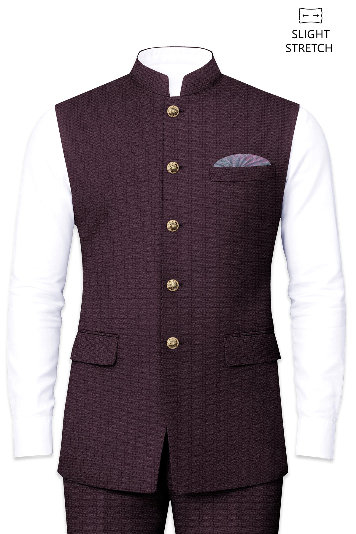 Velaris-Thunder Purple Diamond Textured Wool Rich Slight Stretch Nehru Jackets