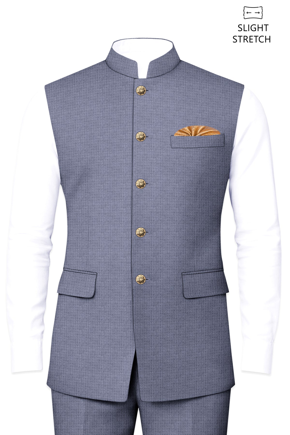 Graphite-Shuttle Gray Diamond Textured Wool Rich Slight Stretch Nehru Jackets