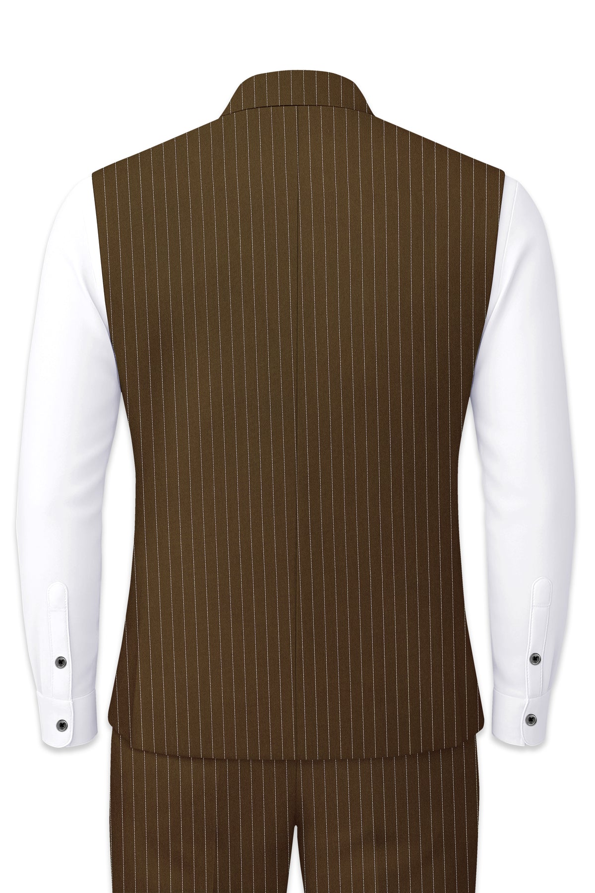 Sable-Antique Brown Chalk Striped Wool Rich Wrinkle-Free Fluid Drape Fabric Nehru Jackets