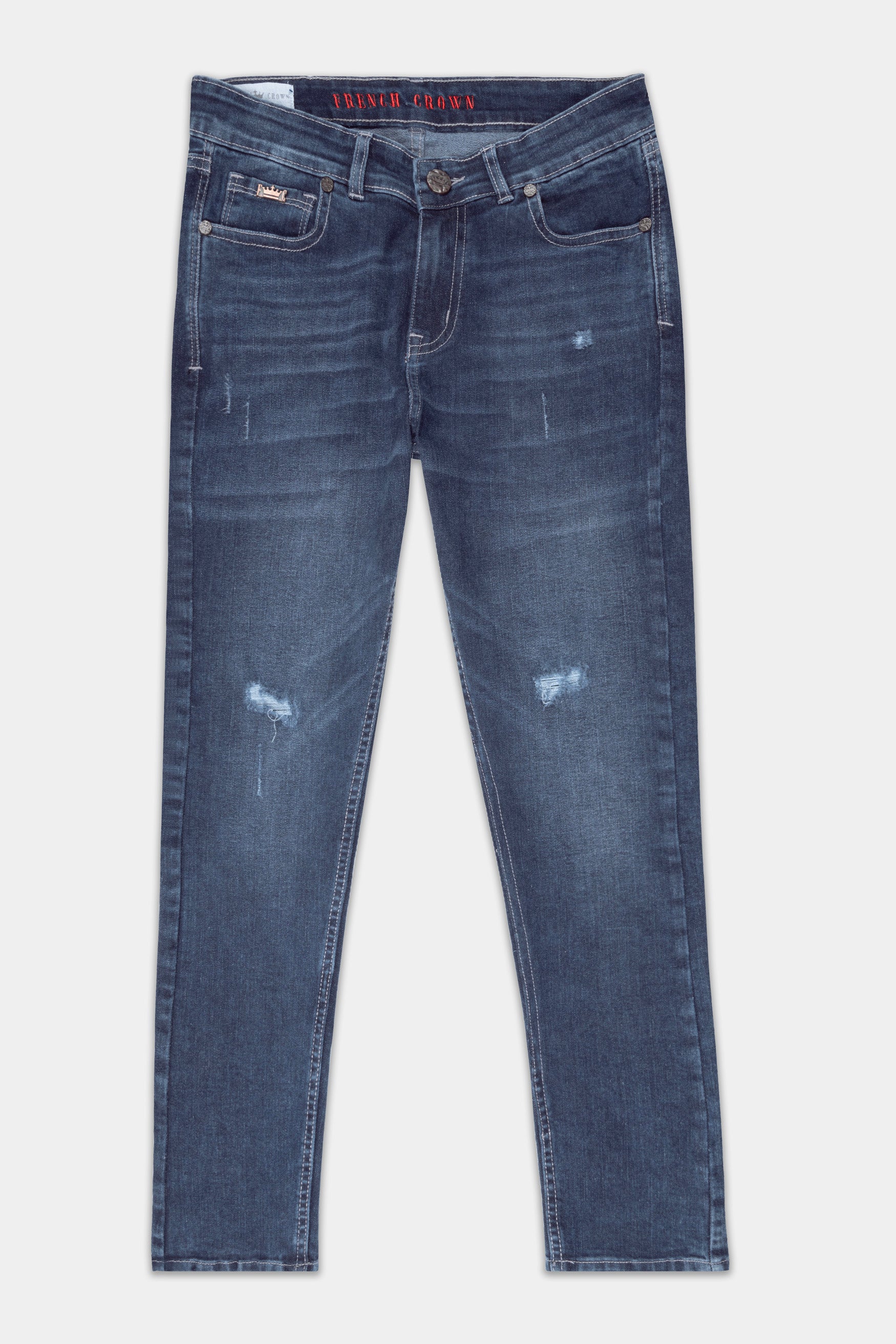 Women's Skinny Fit Gun Powder Blue Stone Wash Mildly Distressed Ankle Length Stretchable Denim