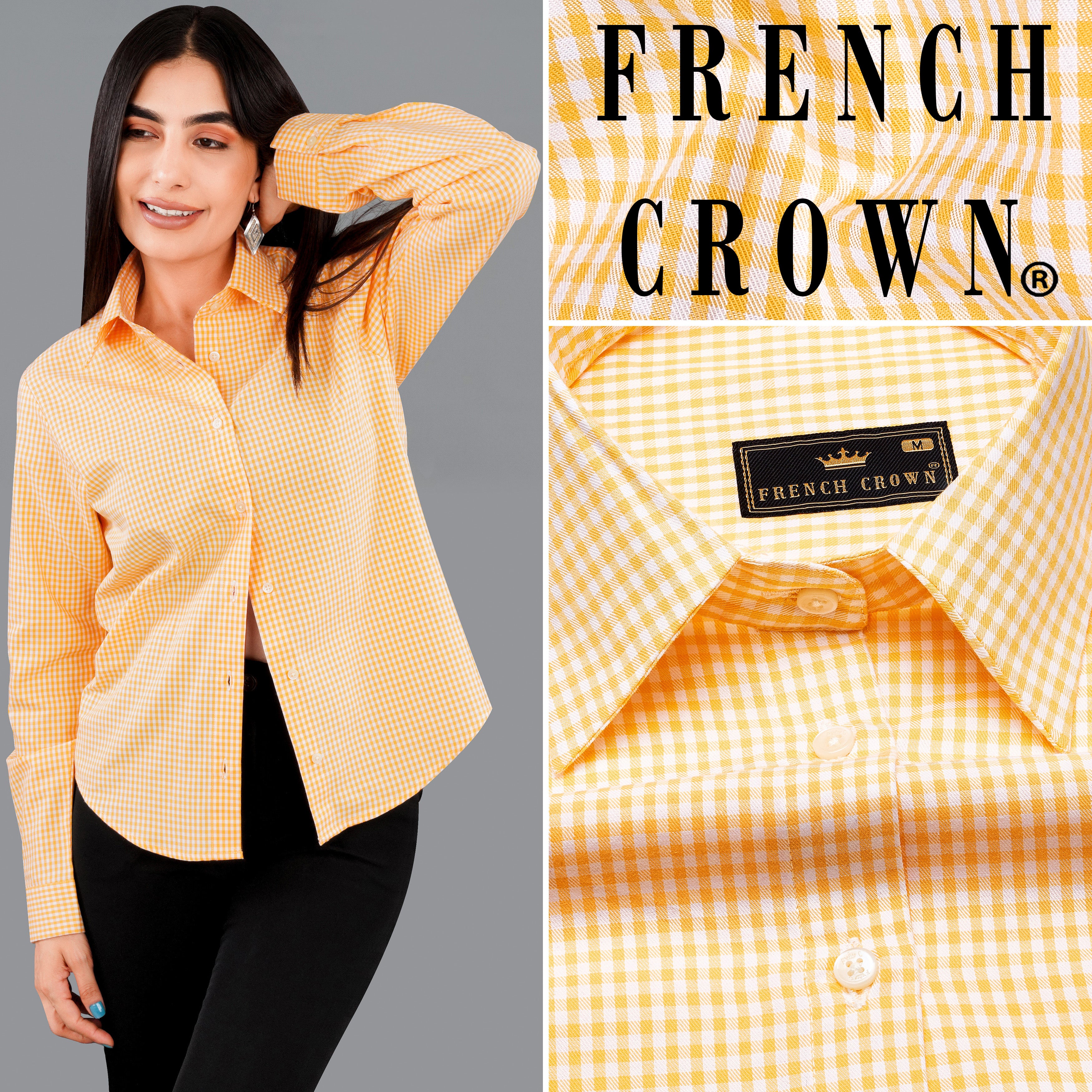 Bright White with Texas Orange Checkered Premium Cotton Shirt