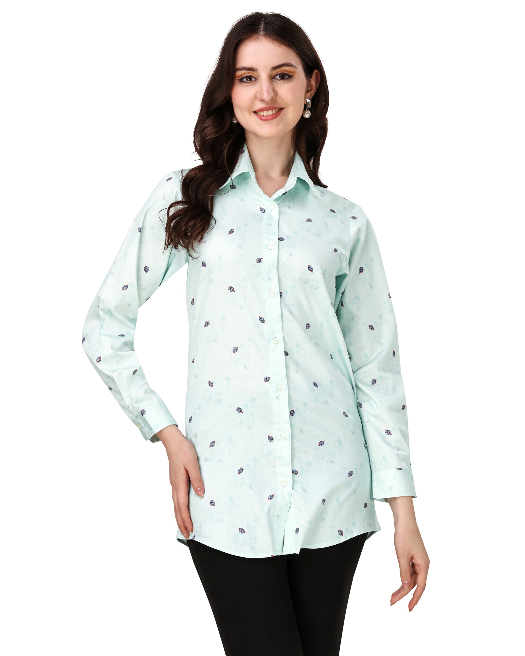 Periglacial Green with Feather Printed Super Soft Premium Cotton Women’s Shirt