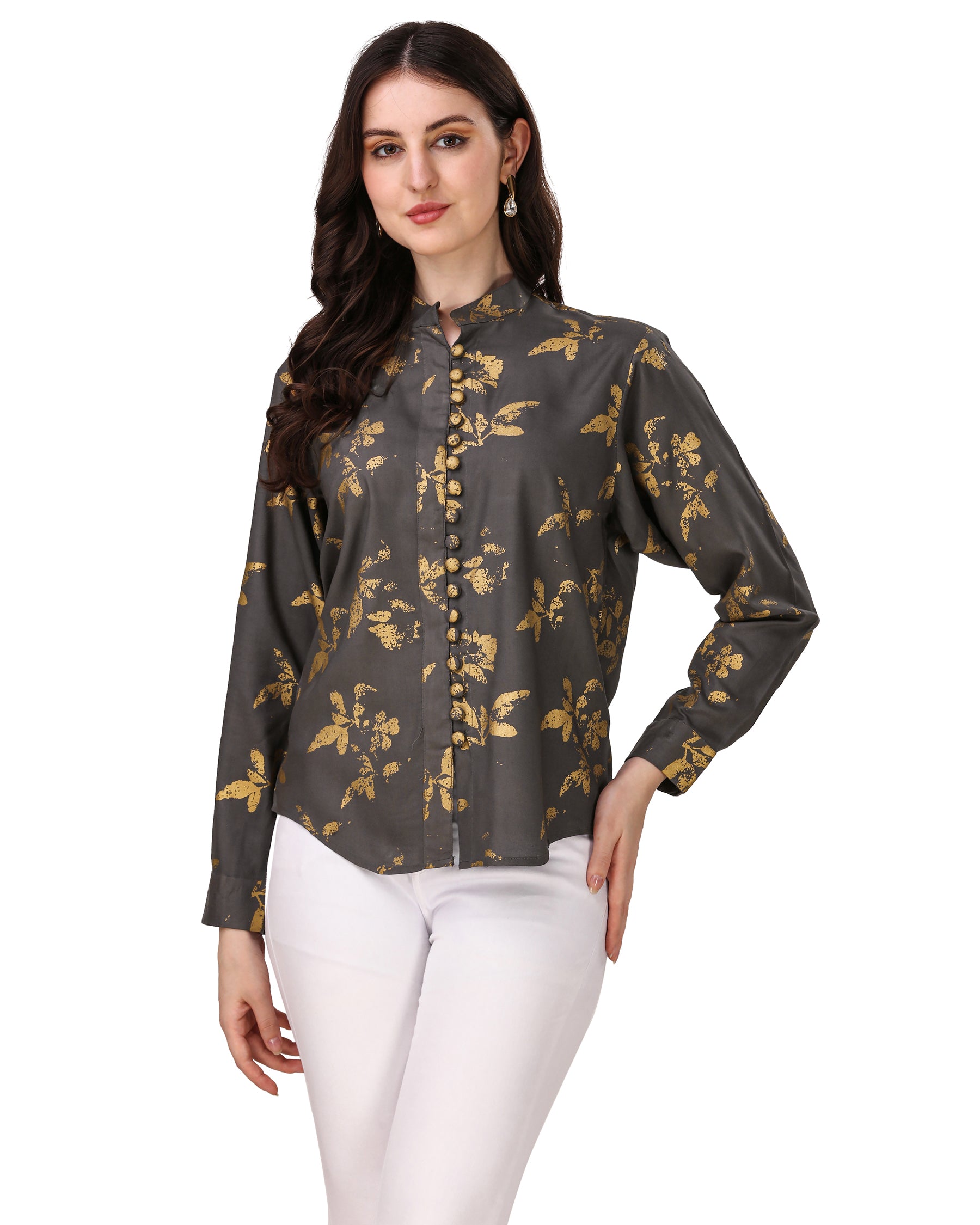 Vampire Brown With Leaves Foil Printed Premium Tencel Women’s Shirt
