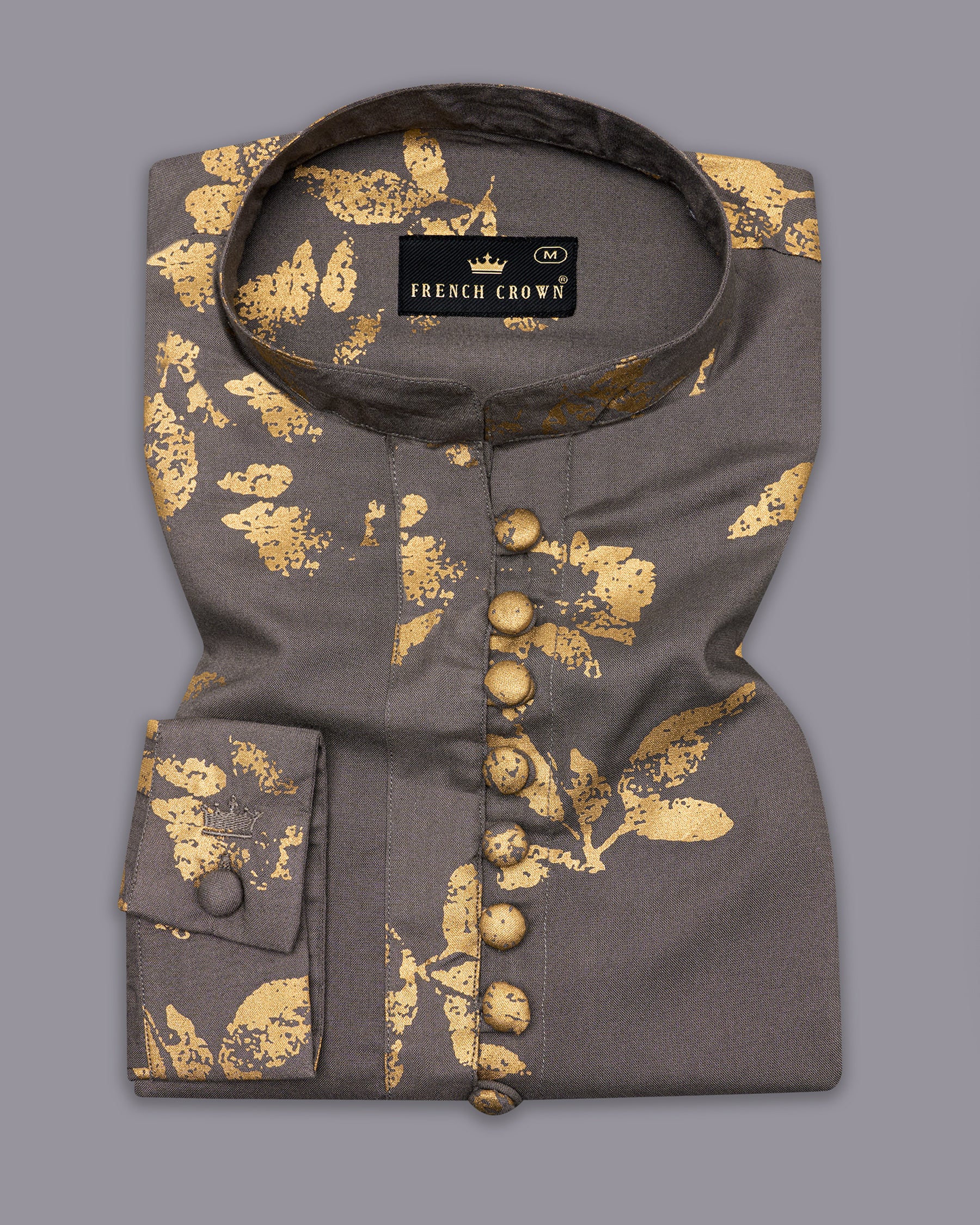 Vampire Brown With Leaves Foil Printed Premium Tencel Women’s Shirt WS061-M-FB-32, WS061-M-FB-34, WS061-M-FB-36, WS061-M-FB-38, WS061-M-FB-40, WS061-M-FB-42