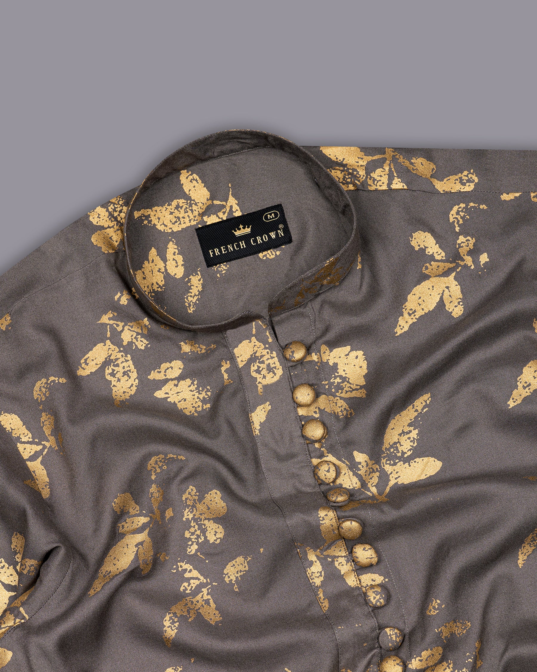 Vampire Brown With Leaves Foil Printed Premium Tencel Women’s Shirt WS061-M-FB-32, WS061-M-FB-34, WS061-M-FB-36, WS061-M-FB-38, WS061-M-FB-40, WS061-M-FB-42