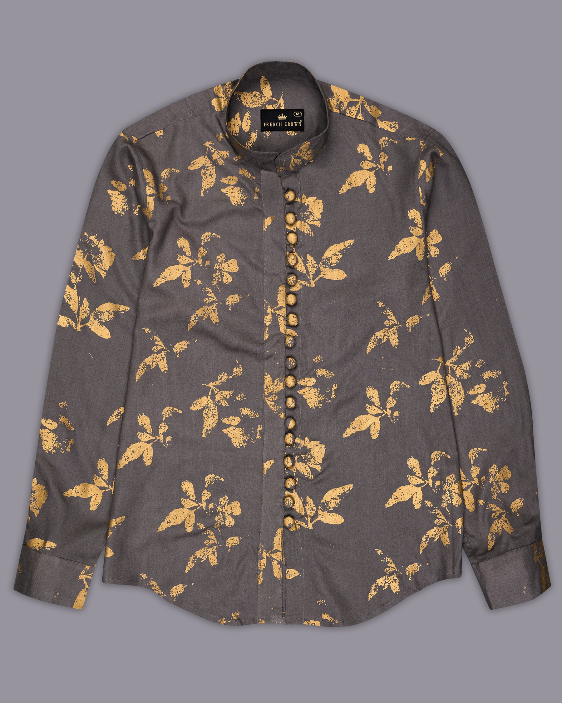 Vampire Brown With Leaves Foil Printed Premium Tencel Women’s Shirt WS061-M-FB-32, WS061-M-FB-34, WS061-M-FB-36, WS061-M-FB-38, WS061-M-FB-40, WS061-M-FB-42