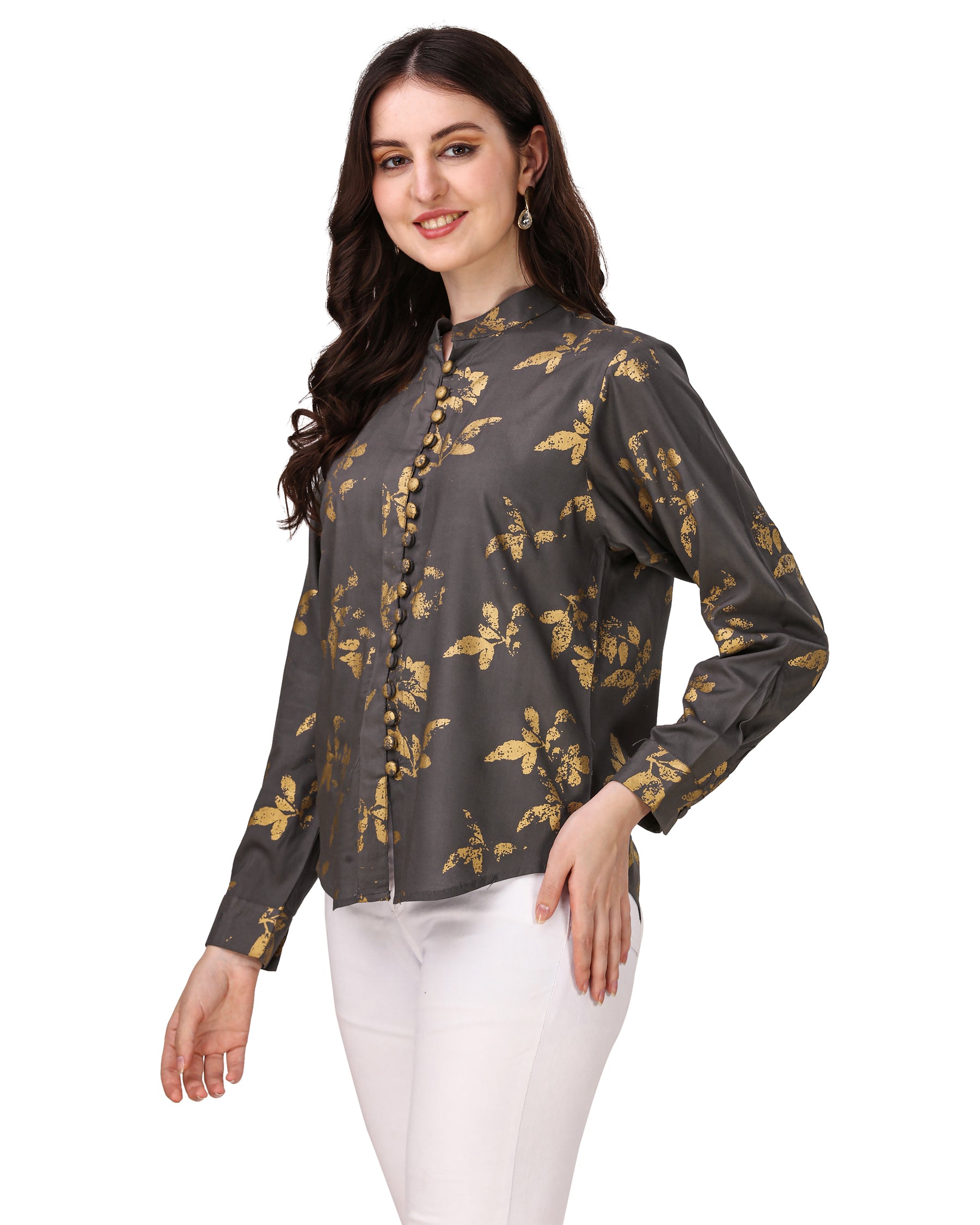 Vampire Brown With Leaves Foil Printed Premium Tencel Women’s Shirt