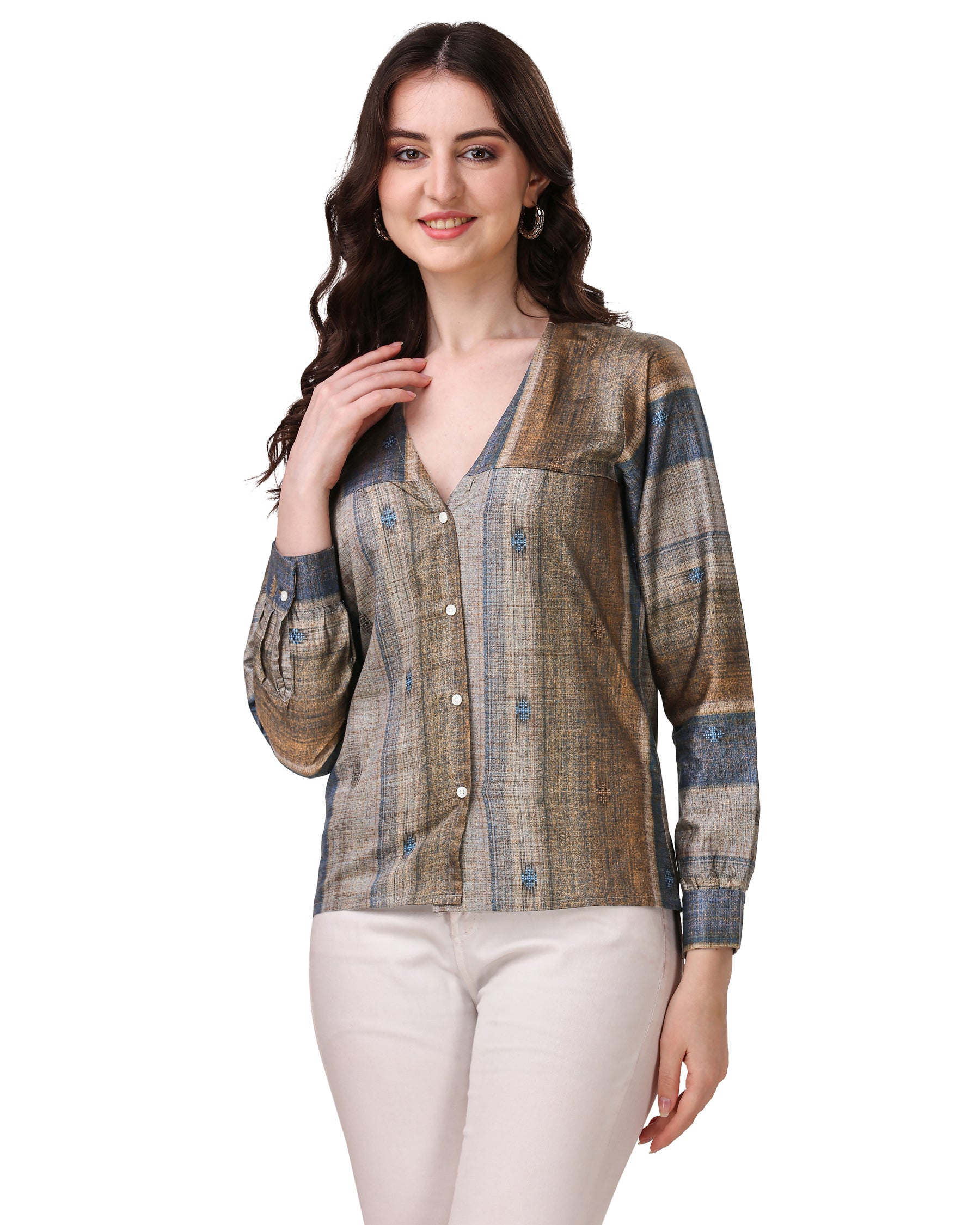 Brownish with Comet Blue Super Soft Premium Cotton Women’s Shirt