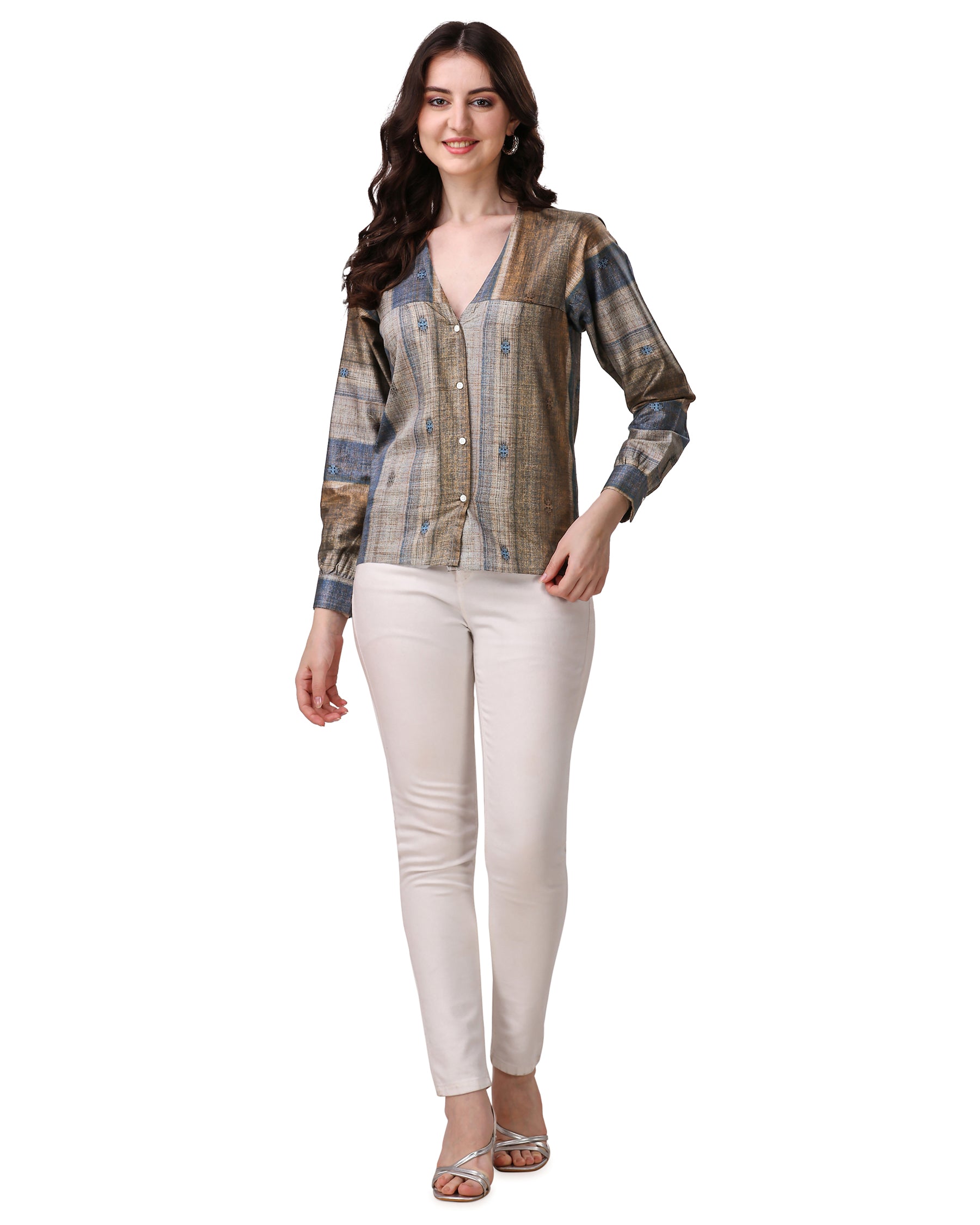 Brownish with Comet Blue Super Soft Premium Cotton Women’s Shirt