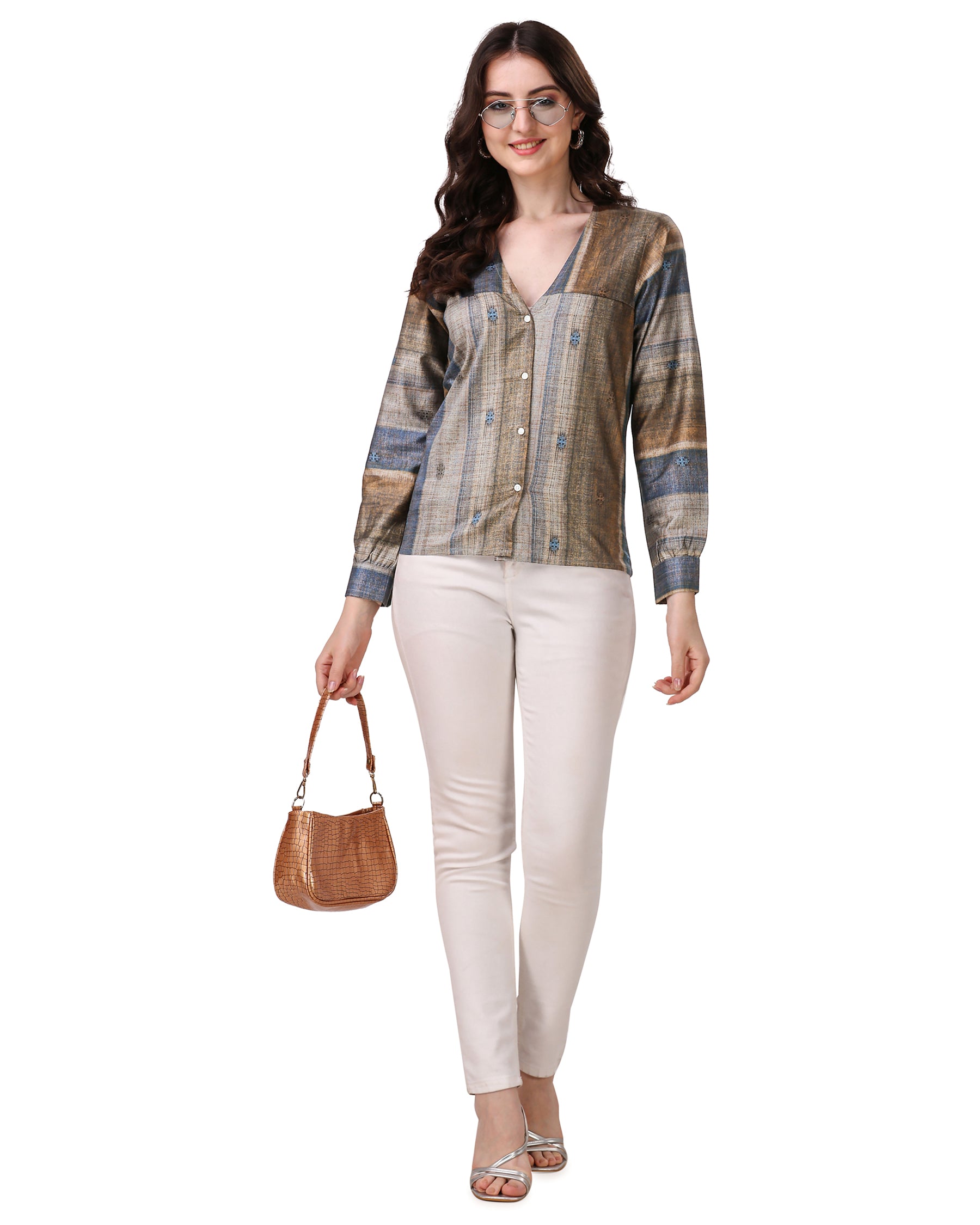 Brownish with Comet Blue Super Soft Premium Cotton Women’s Shirt