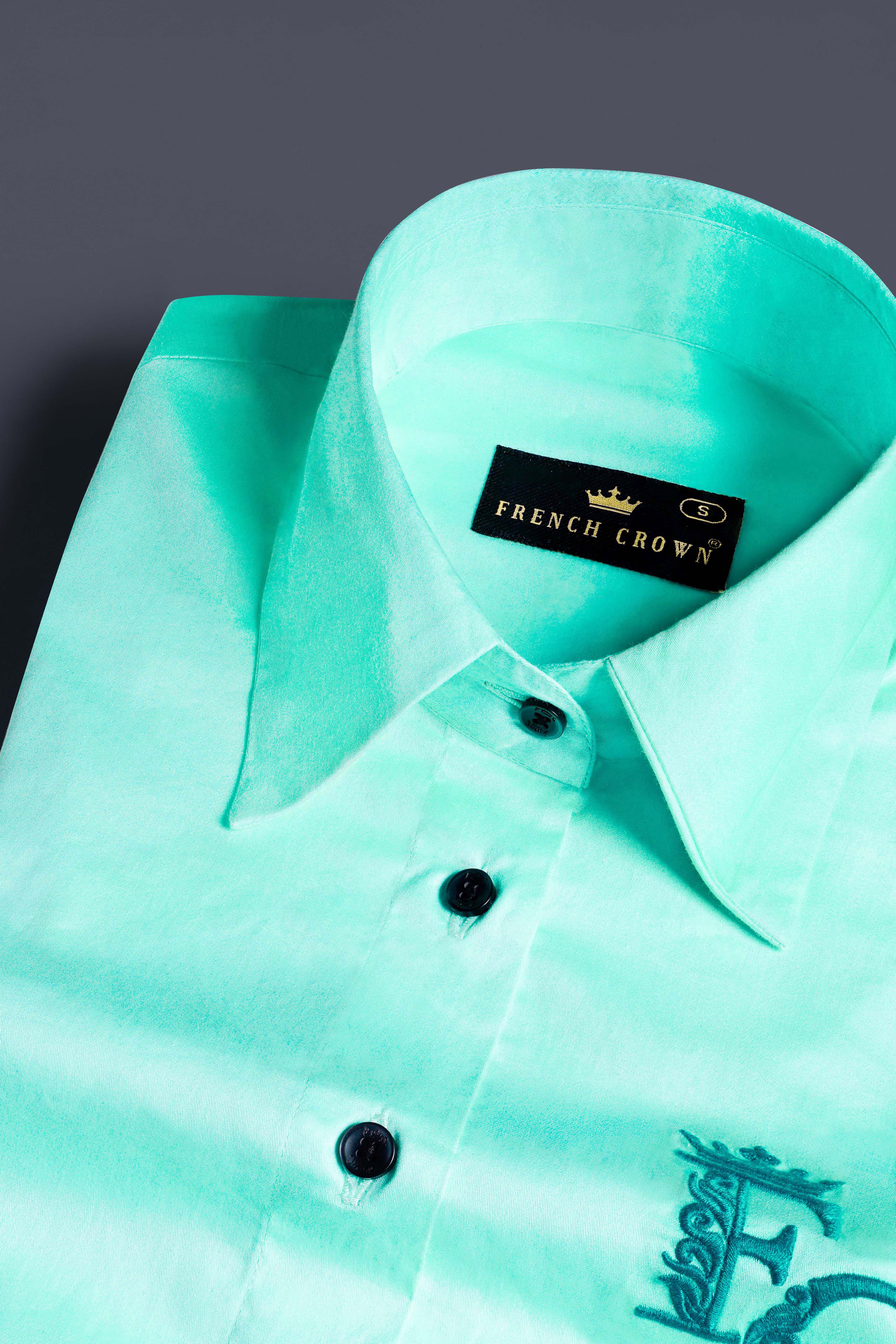 Magic Mint Blue Brand Acronym Embroidered Premium Cotton Designer Shirt