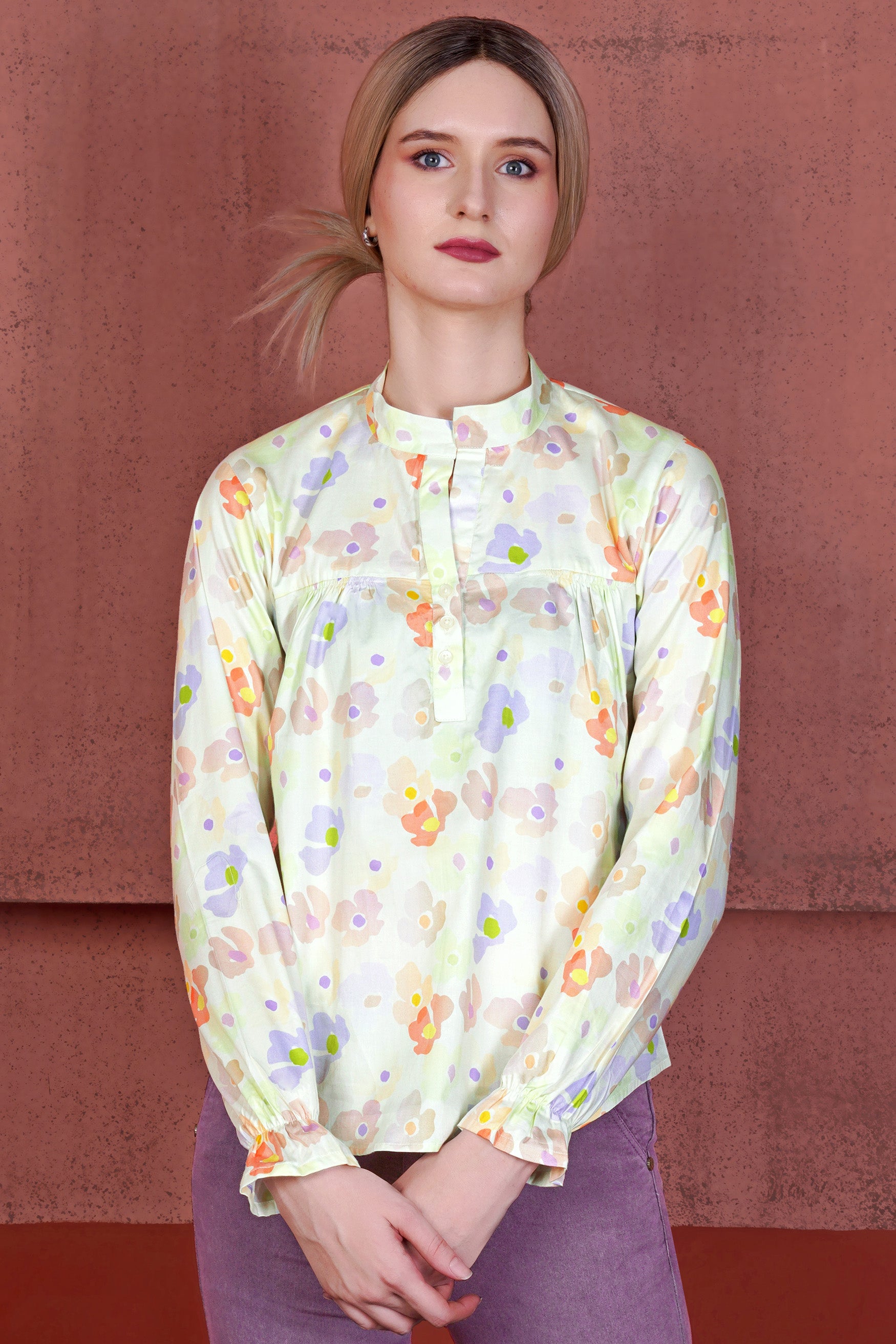 Mercury Cream and Melon Peach Multicolour Floral Printed Premium Cotton Designer Shirt